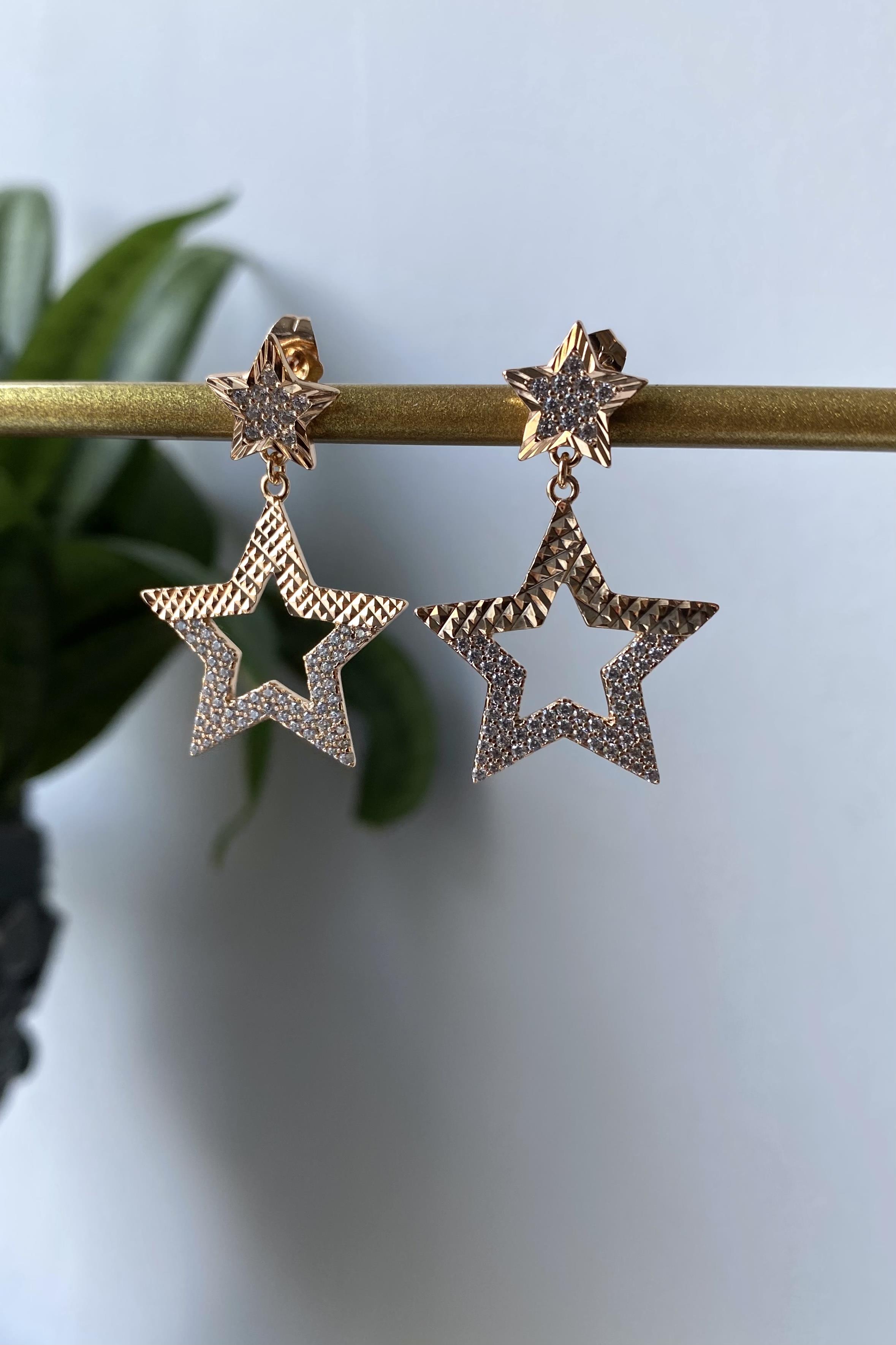 DOUBLE YILDIZ DESENLİ KÜPE