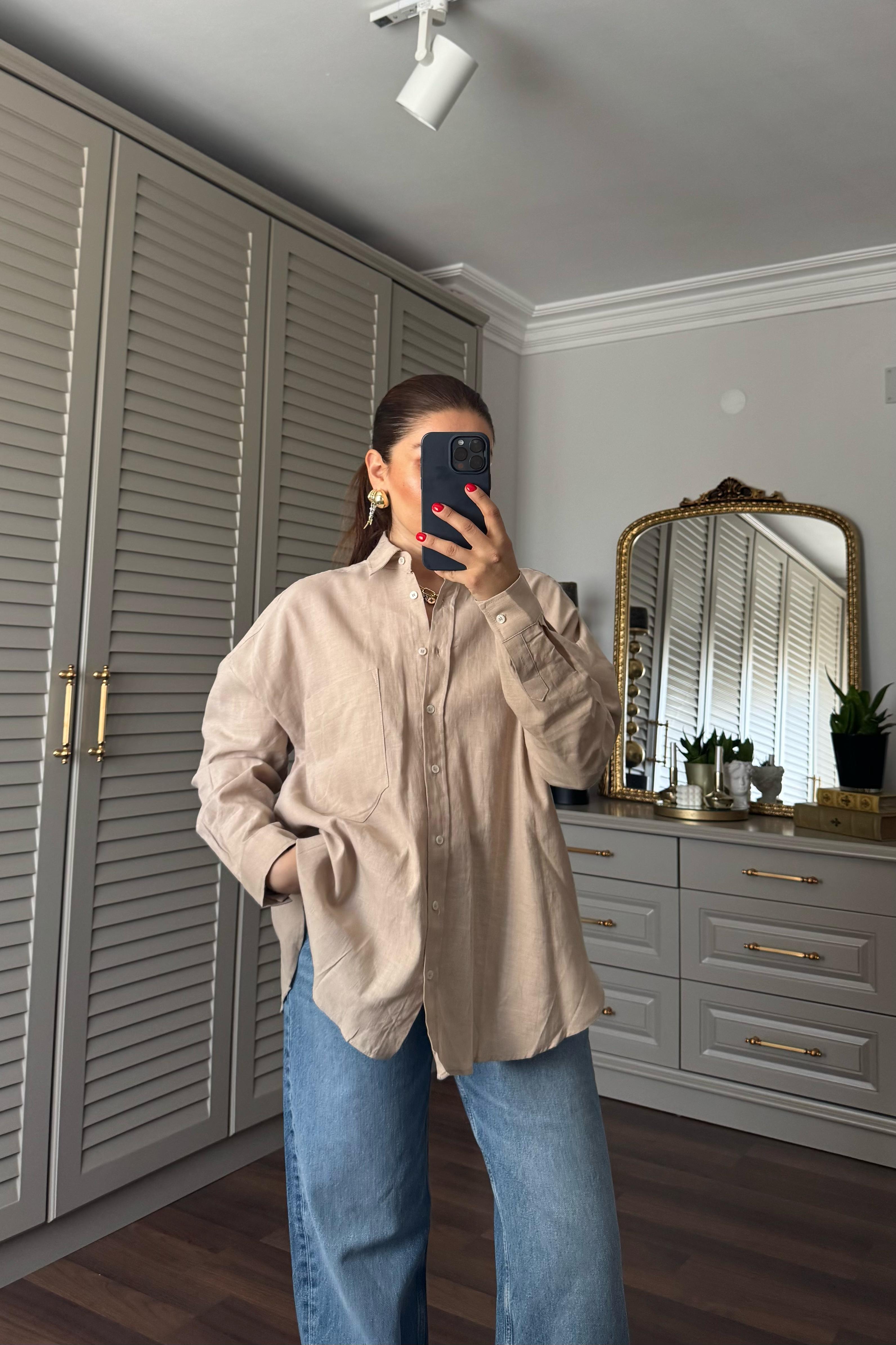 HAM KETEN OVERSİZE GÖMLEK /103201