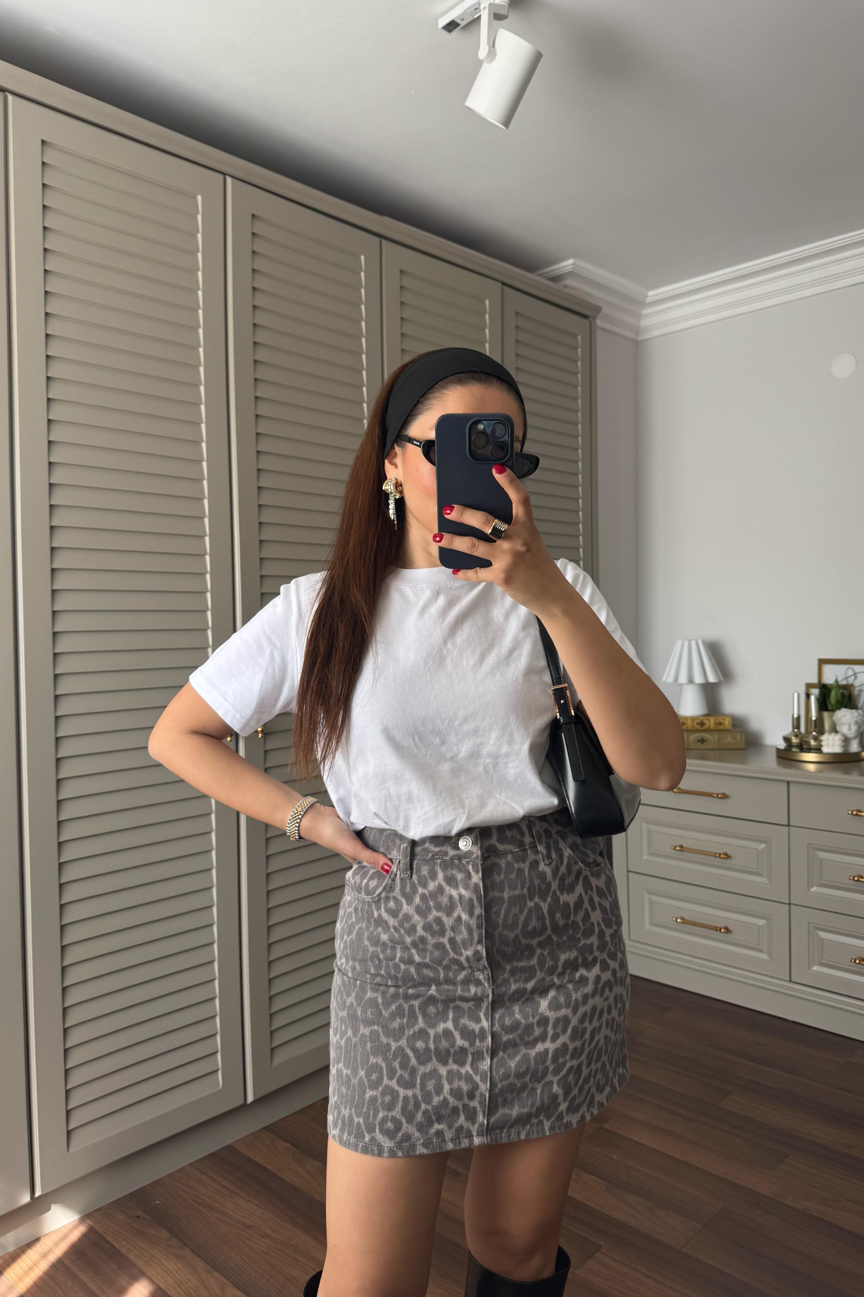 LEOPAR DENİM ETEK