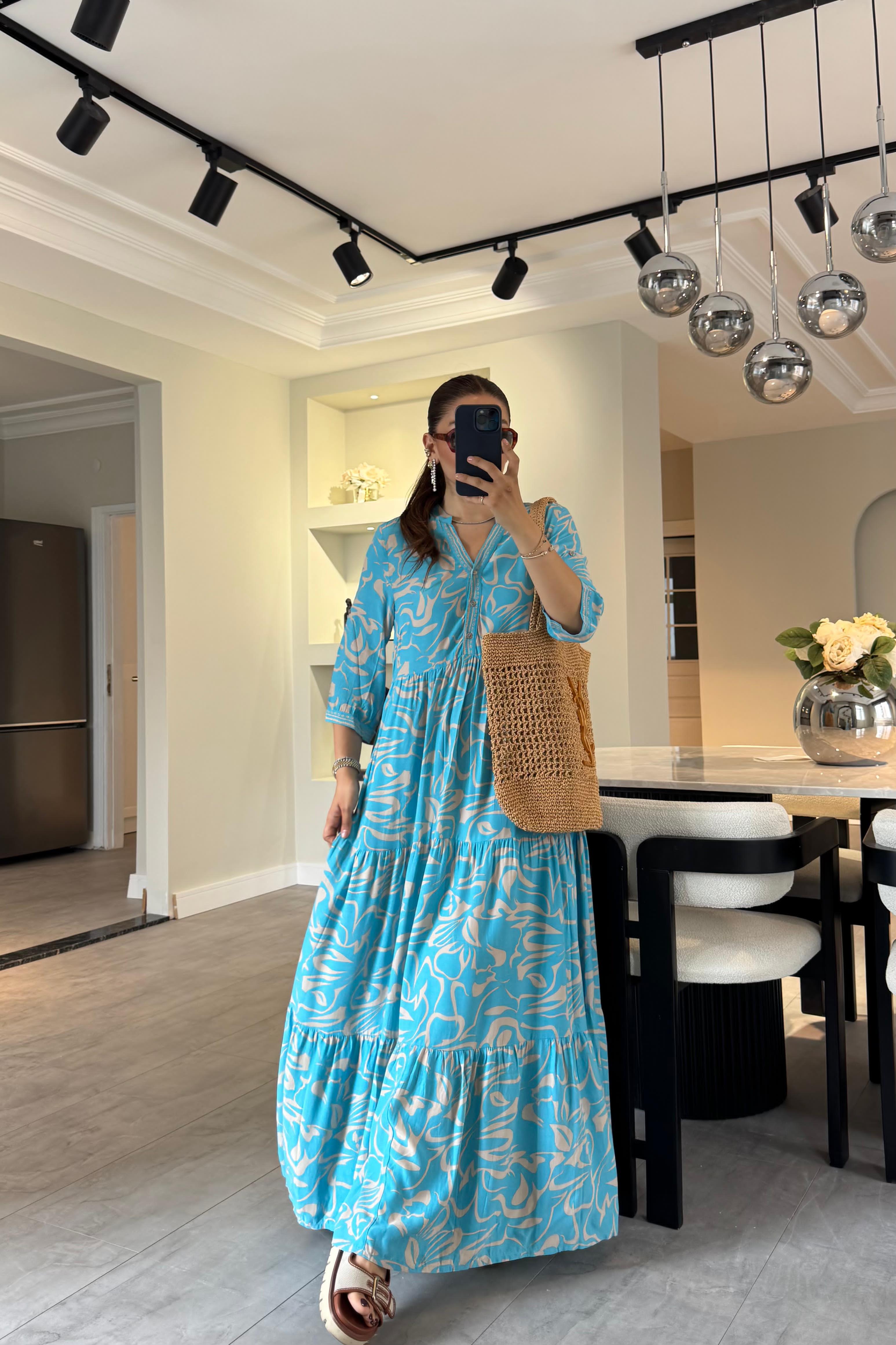 HAKİM YAKA DESENLİ ELBİSE