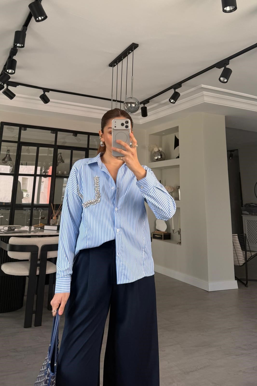 CEP TAŞLI ÇİZGİLİ GÖMLEK/7810