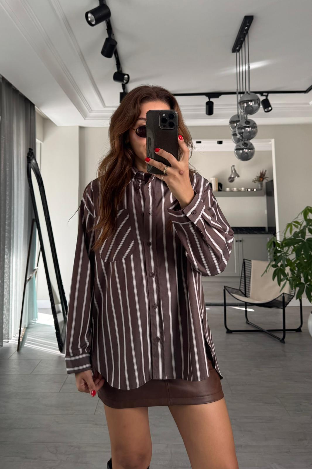 OVERSİZE ÇİZGİLİ GÖMLEK/3191