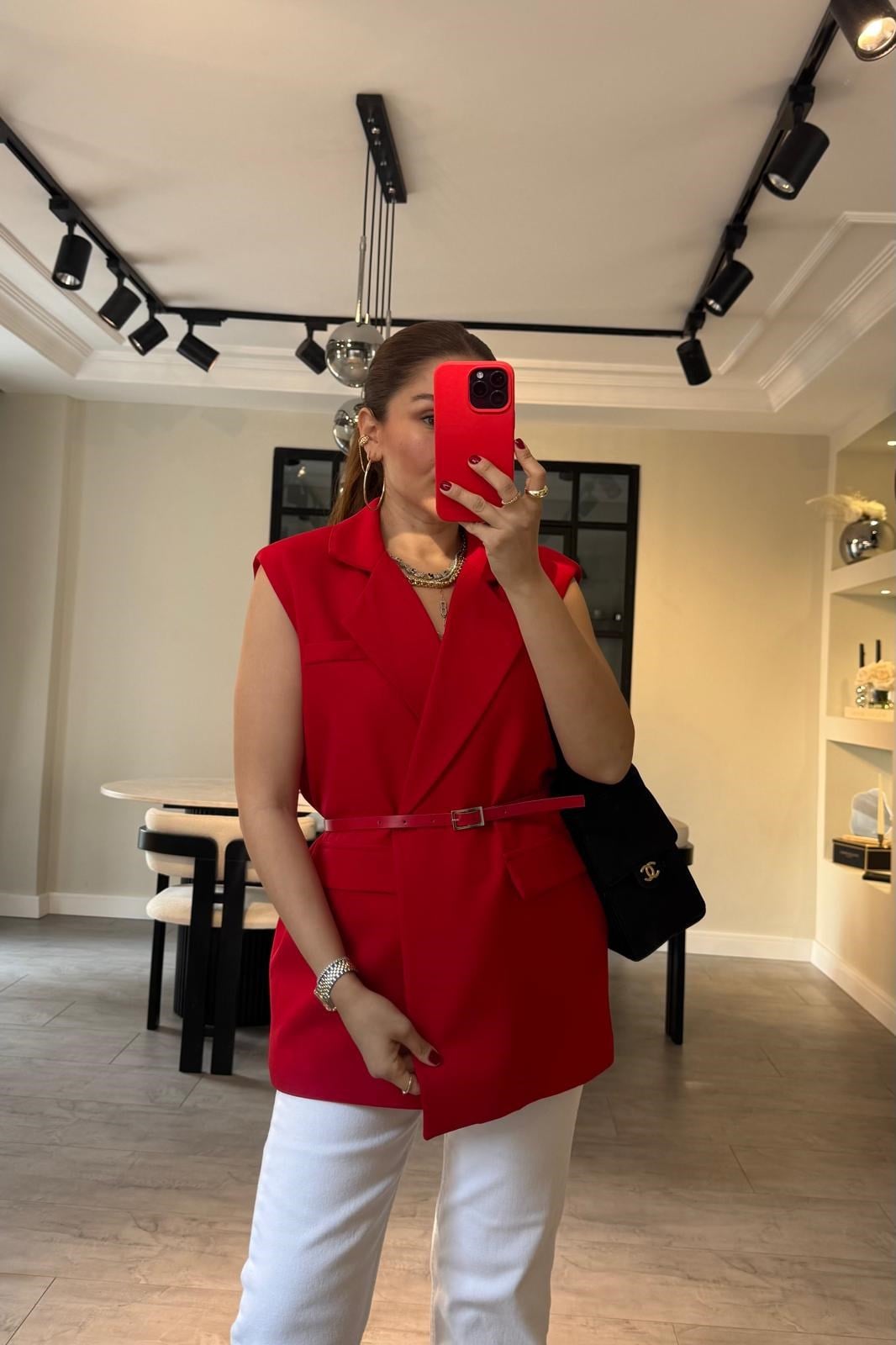 KEMERLİ POLİVİSKON OVERSİZE YELEK/6022