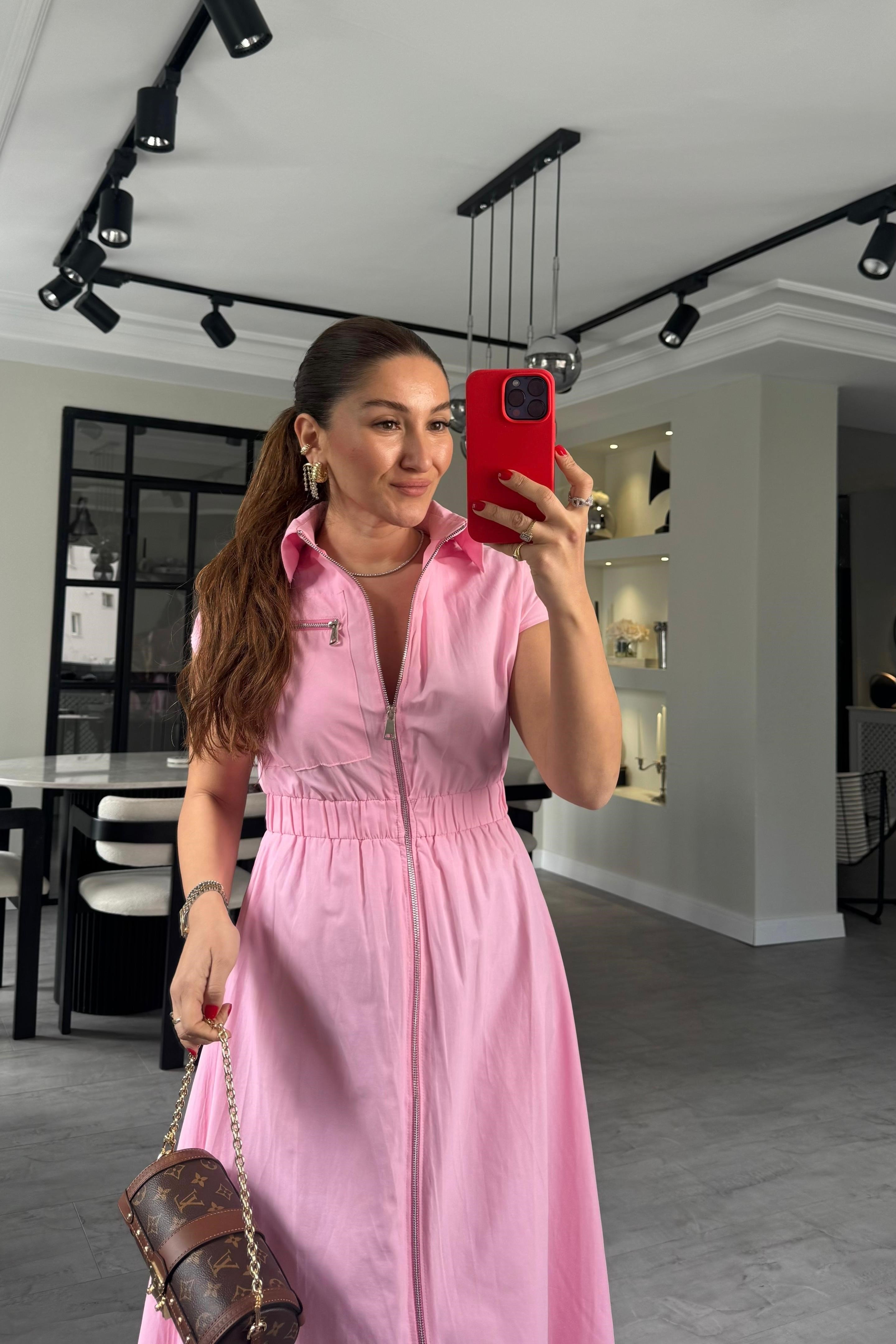 ÖNDEN FERMUARLI GÖMLEK ELBİSE/7272