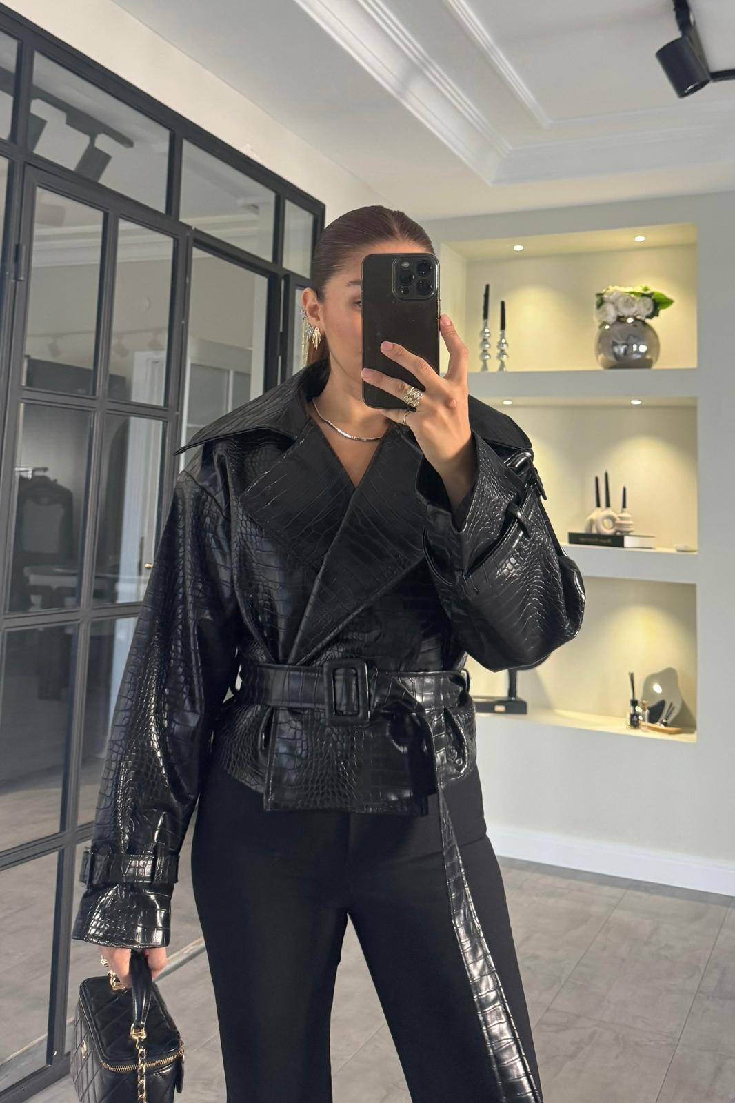 YILAN DESENLİ DERİ CEKET/9632