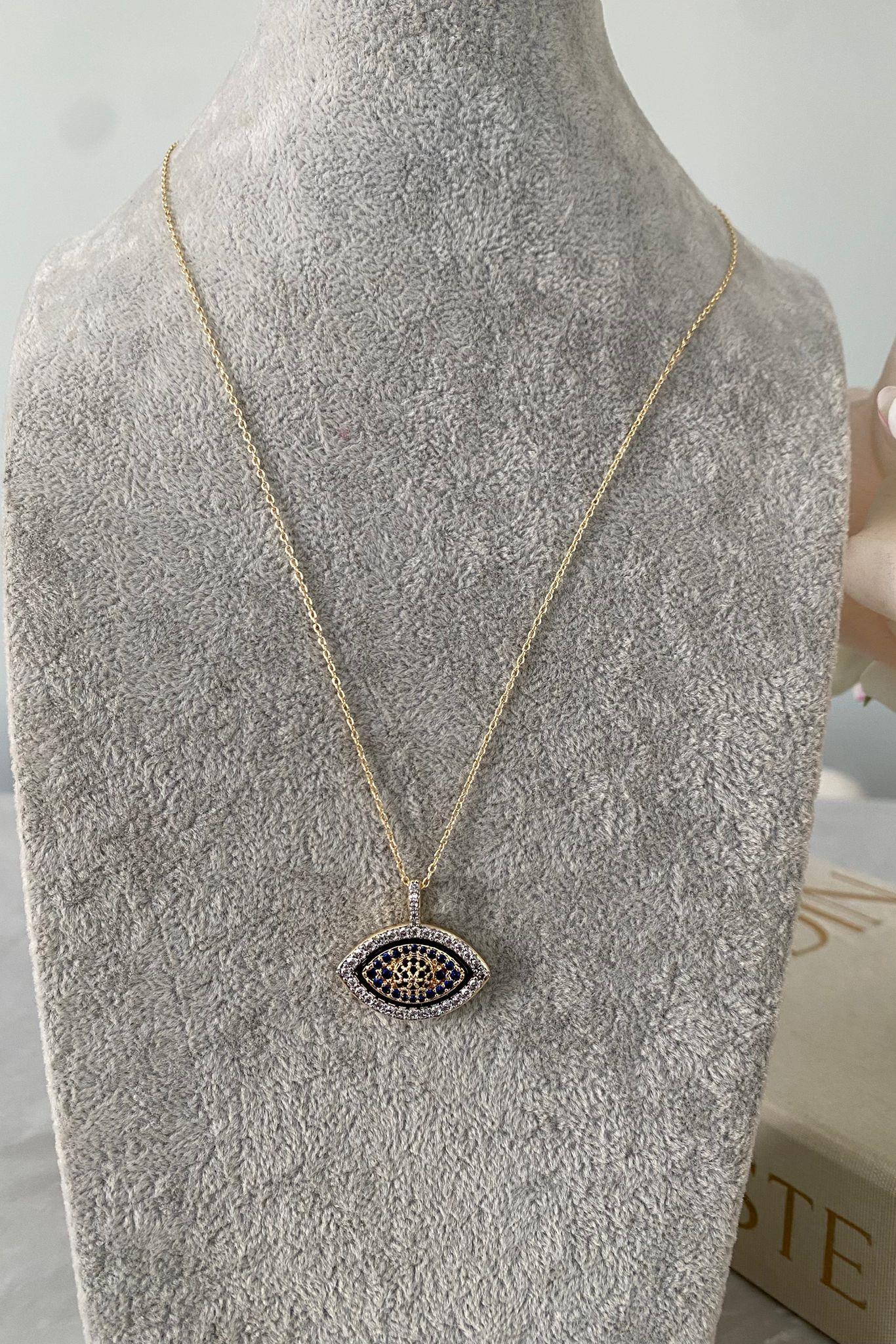 ZİRKON TAŞLI GÖZ KOLYE 45cm