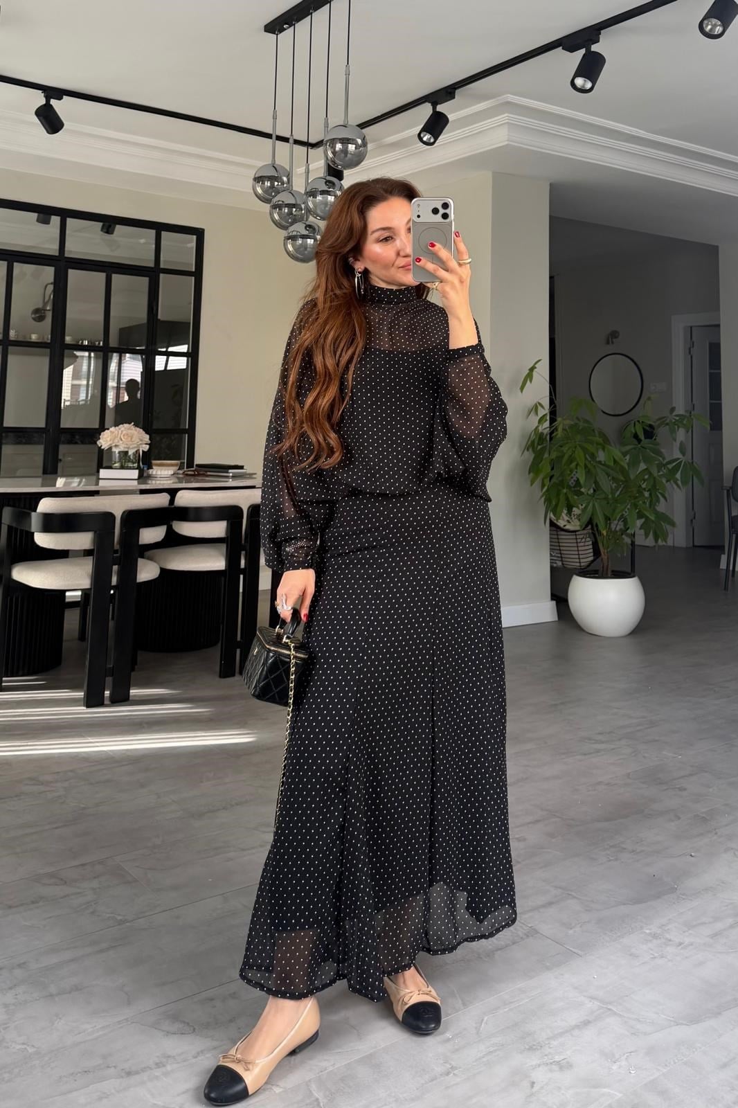 PUANTİYELİ ŞİFON ETEK TAKIM/3215