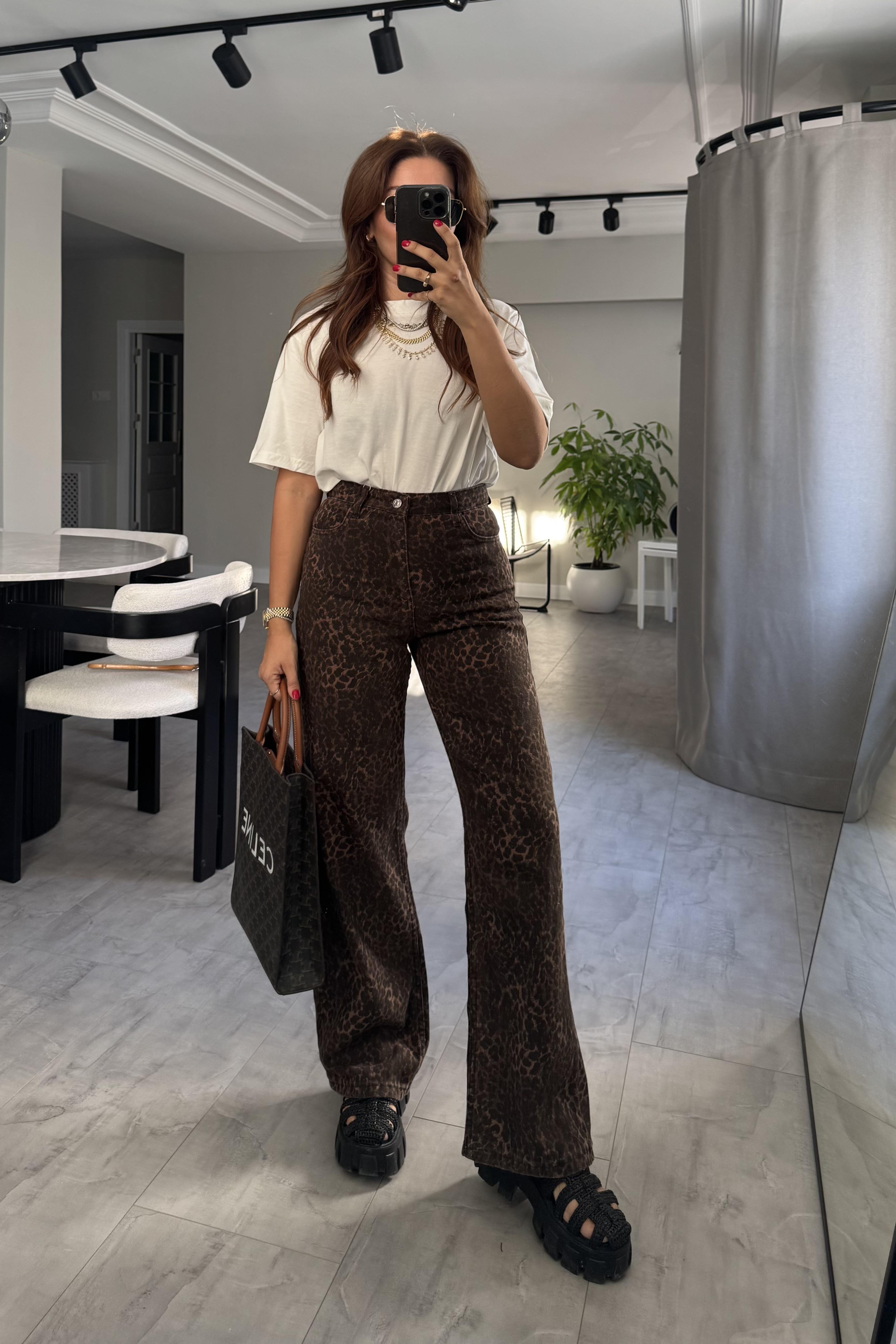 GABARDİN LEOPAR PALAZZO PANTOLON/0248