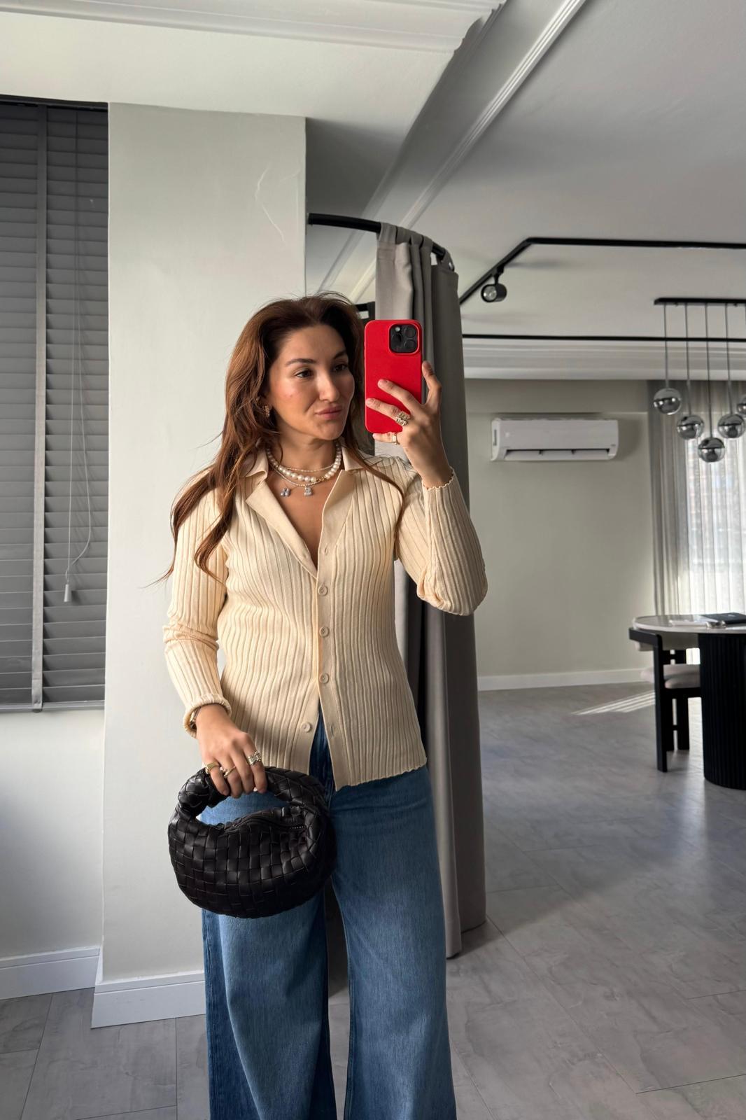 GÖMLEK YAKA FİTİLLİ KAZAK/5061