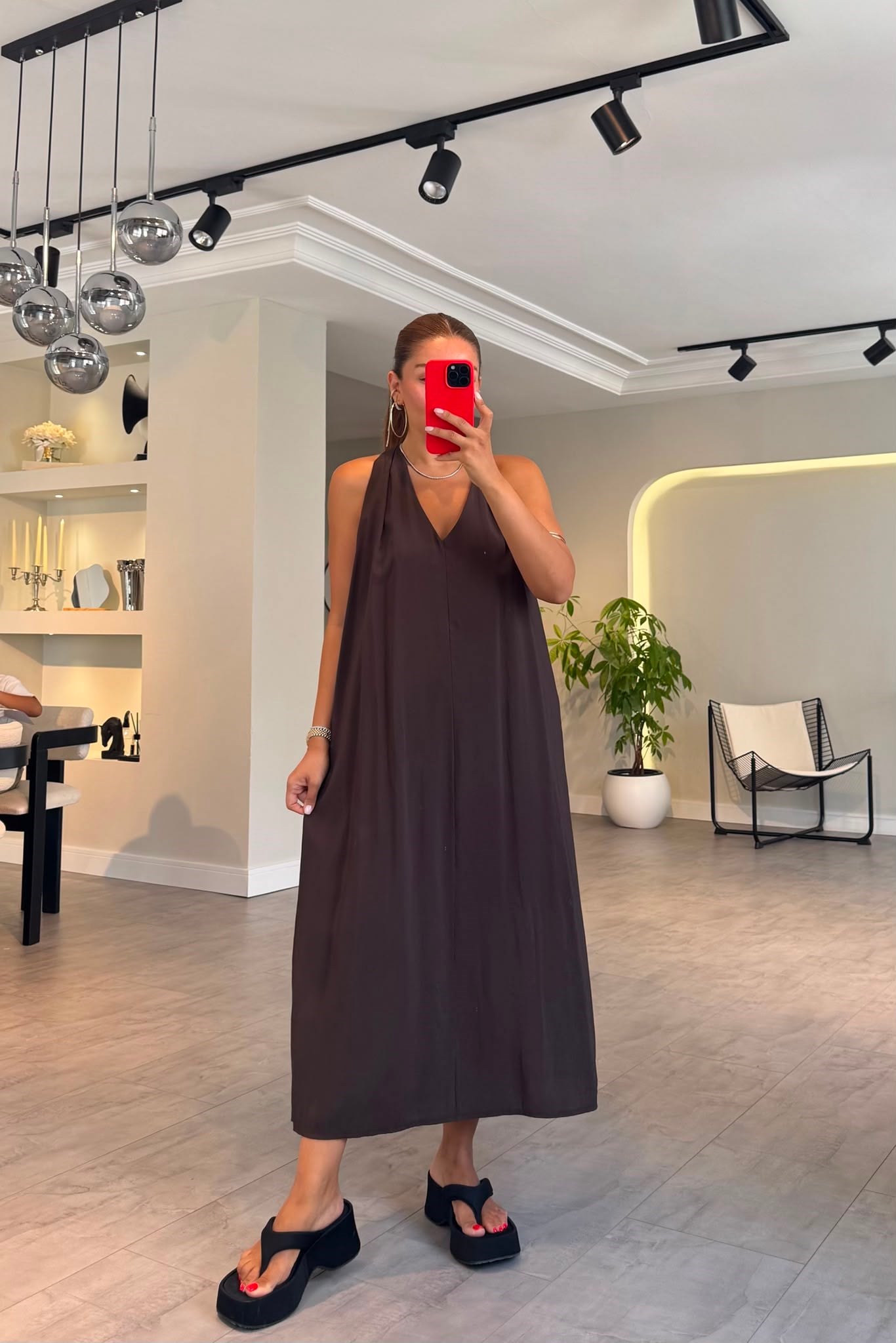 ARKASI DÜĞÜMLÜ HALTER ELBİSE/Y317
