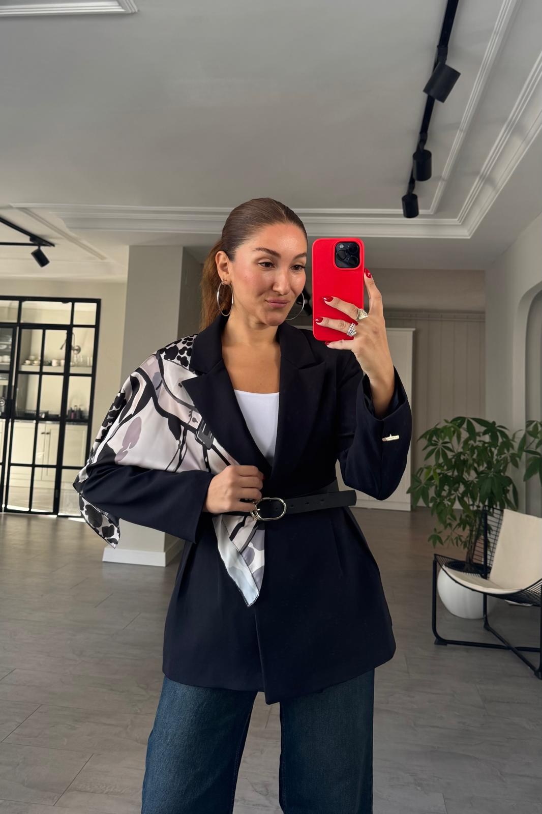 ÇİFT PİLELİ ŞAL DETAYLI KEMERLİ BLAZER CEKET/6337