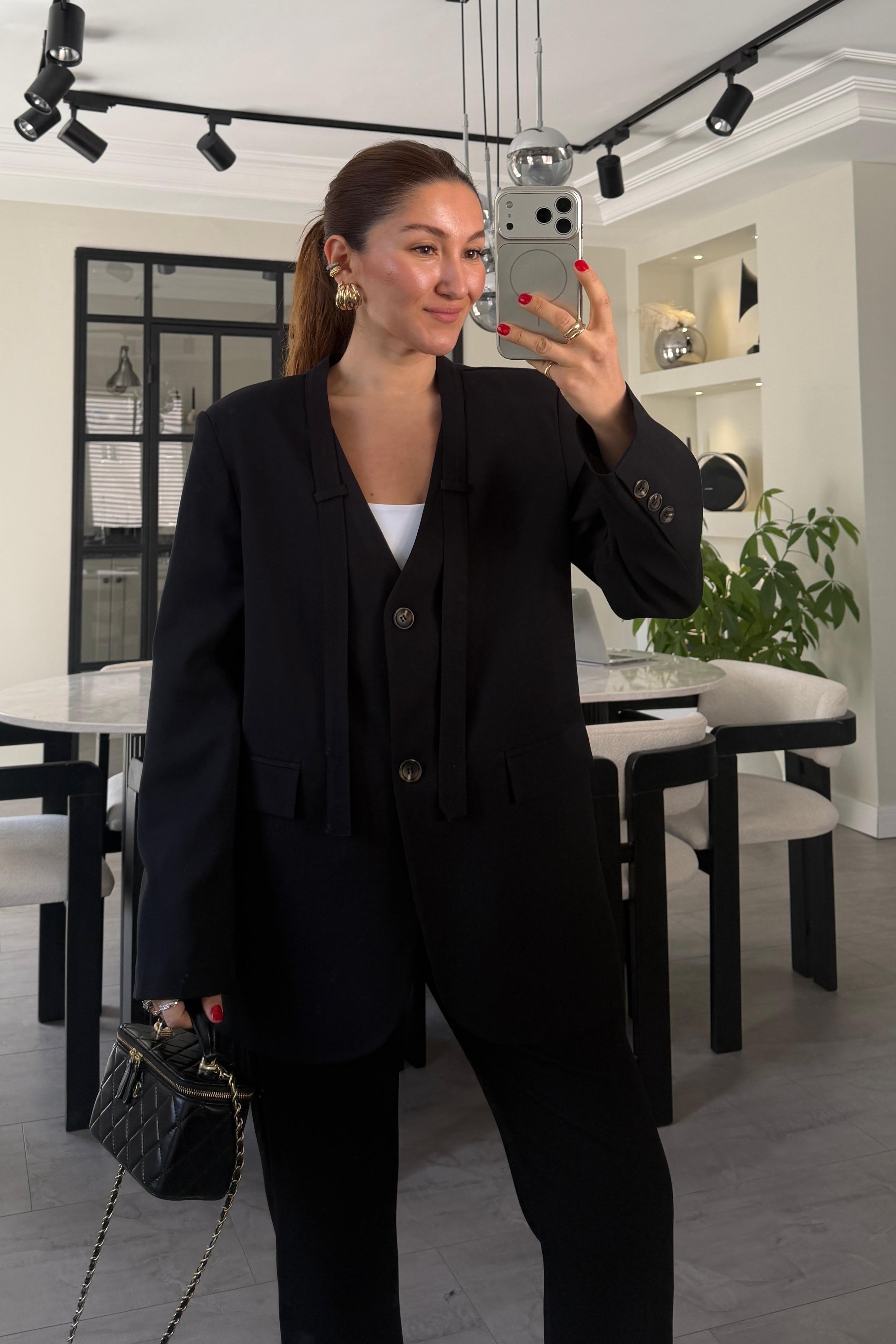 YAKASI FULARLI OVERSIZE BLAZER CEKET/2092