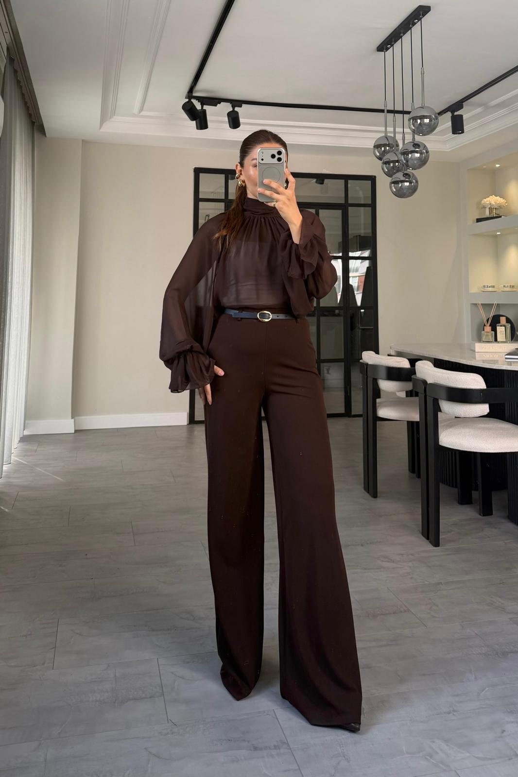 KEMERLİ GENİŞ PAÇA PALAZZO PANTOLON/9150