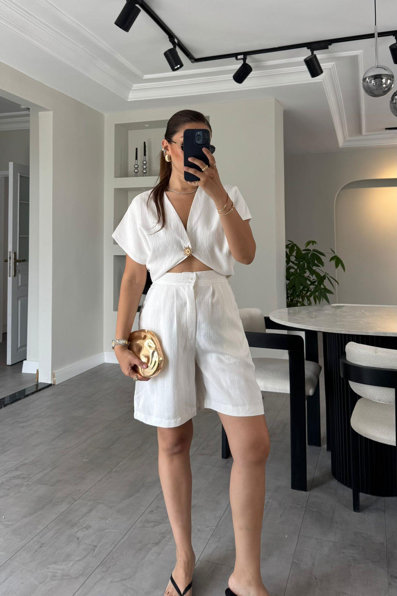 ÇİZGİLİ KETEN ŞORT/22594