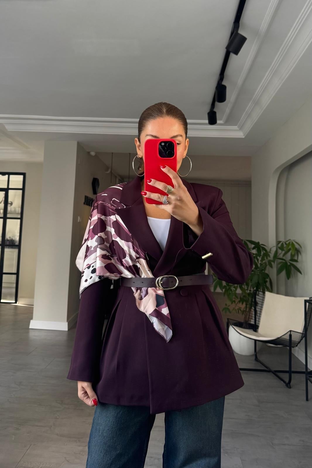 ÇİFT PİLELİ ŞAL DETAYLI KEMERLİ BLAZER CEKET/6337