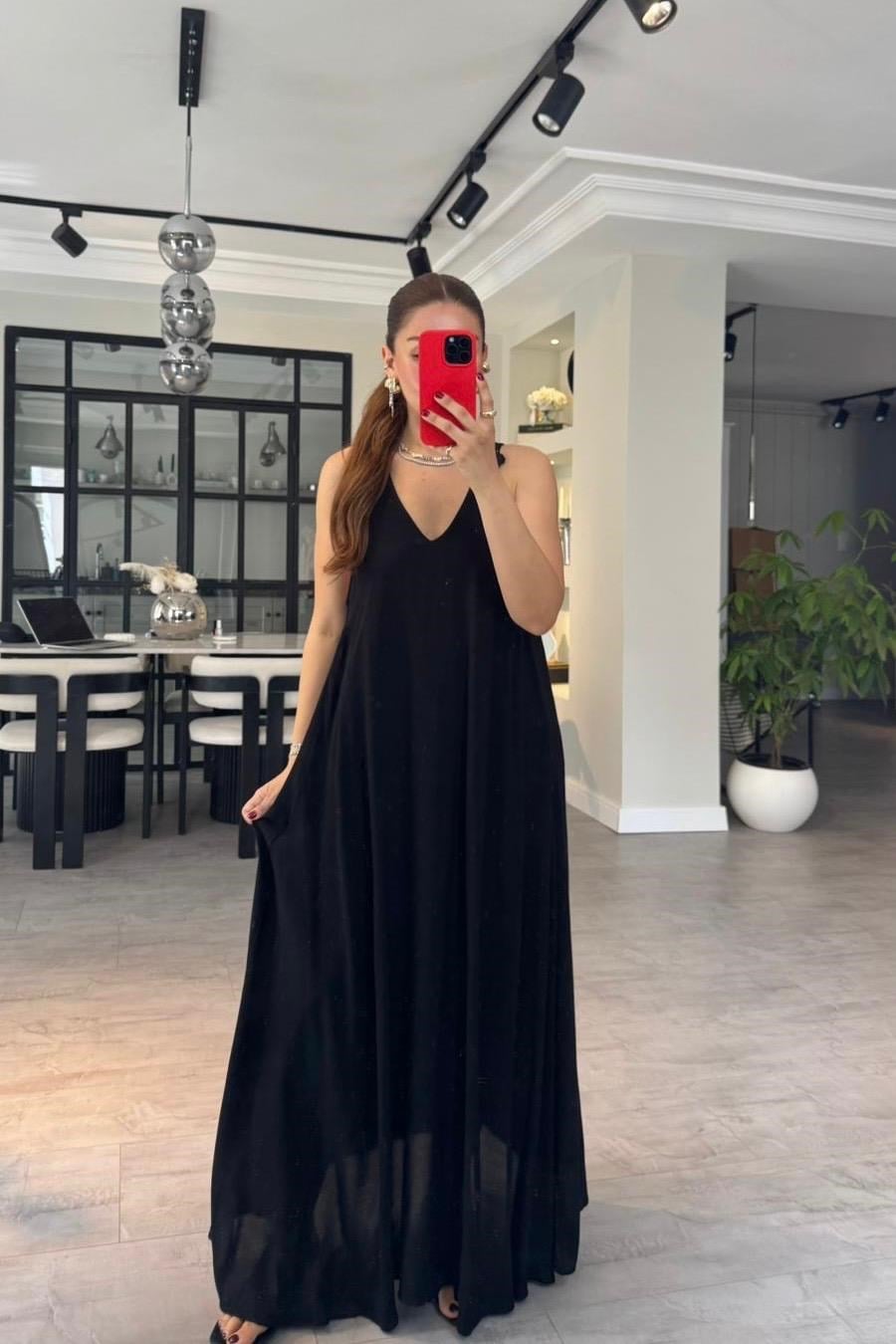 SIRTI DANTELLİ ASKILI PRATO ELBİSE/3321