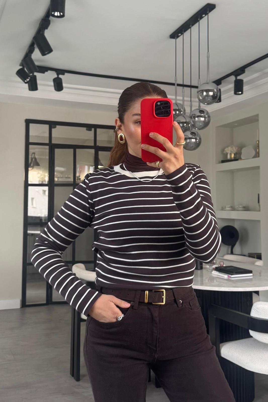 SIFIR YAKA ÇİZGİLİ UZUN KOL BODY/6001