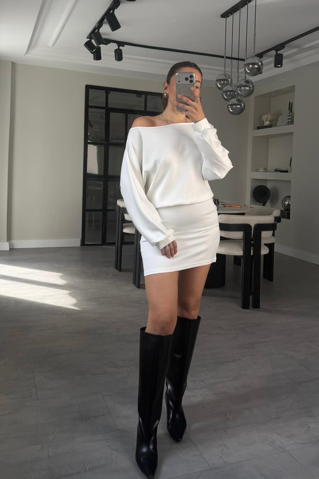 KAYIK YAKA MODAL MİNİ ELBİSE/K178