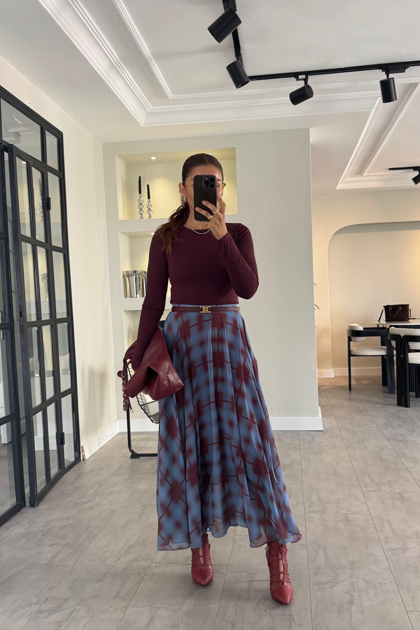 KARELİ KLOŞ ŞİFON ETEK/0613