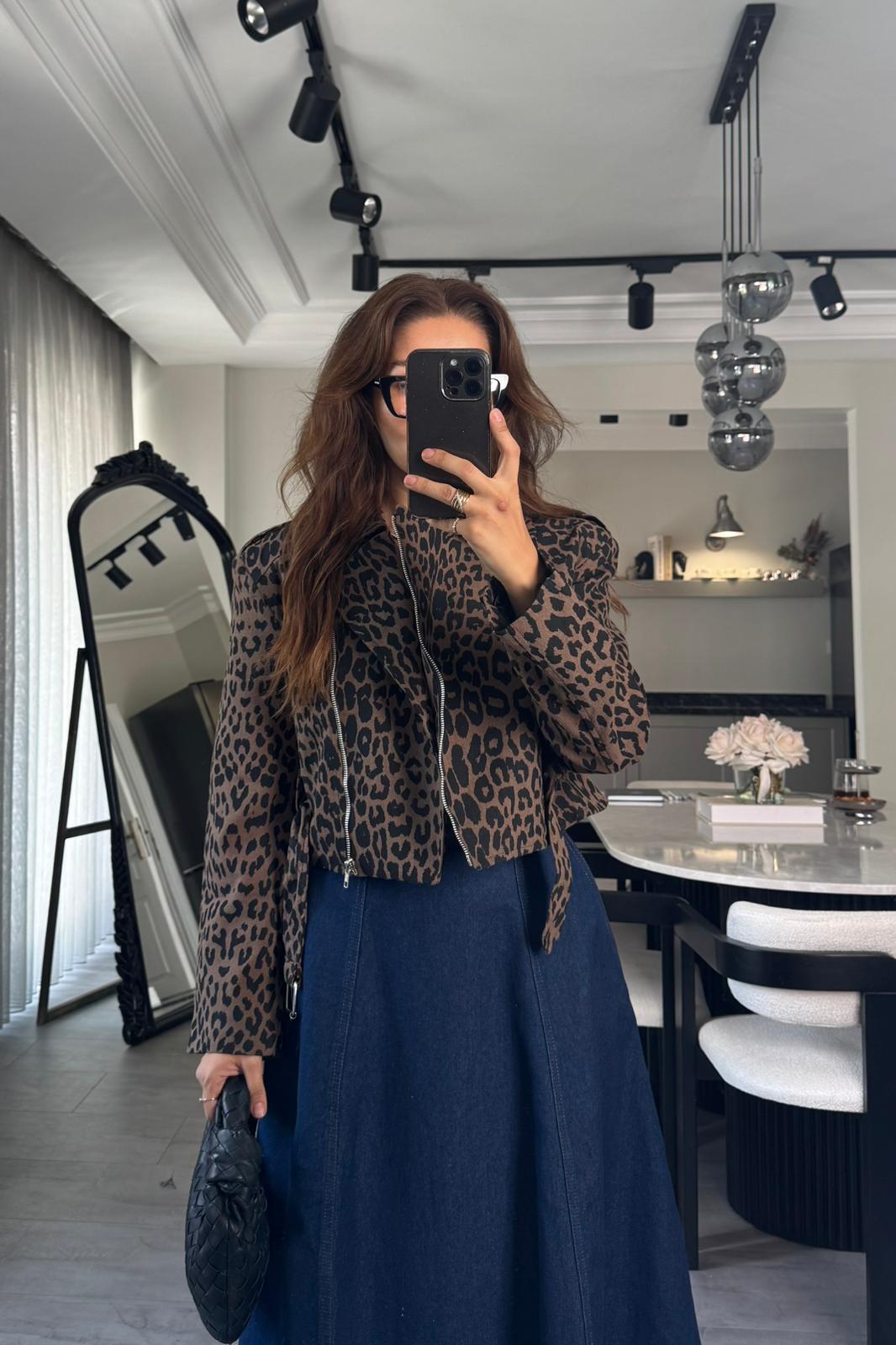 LEOPAR DESEN BİKER CEKET/35484