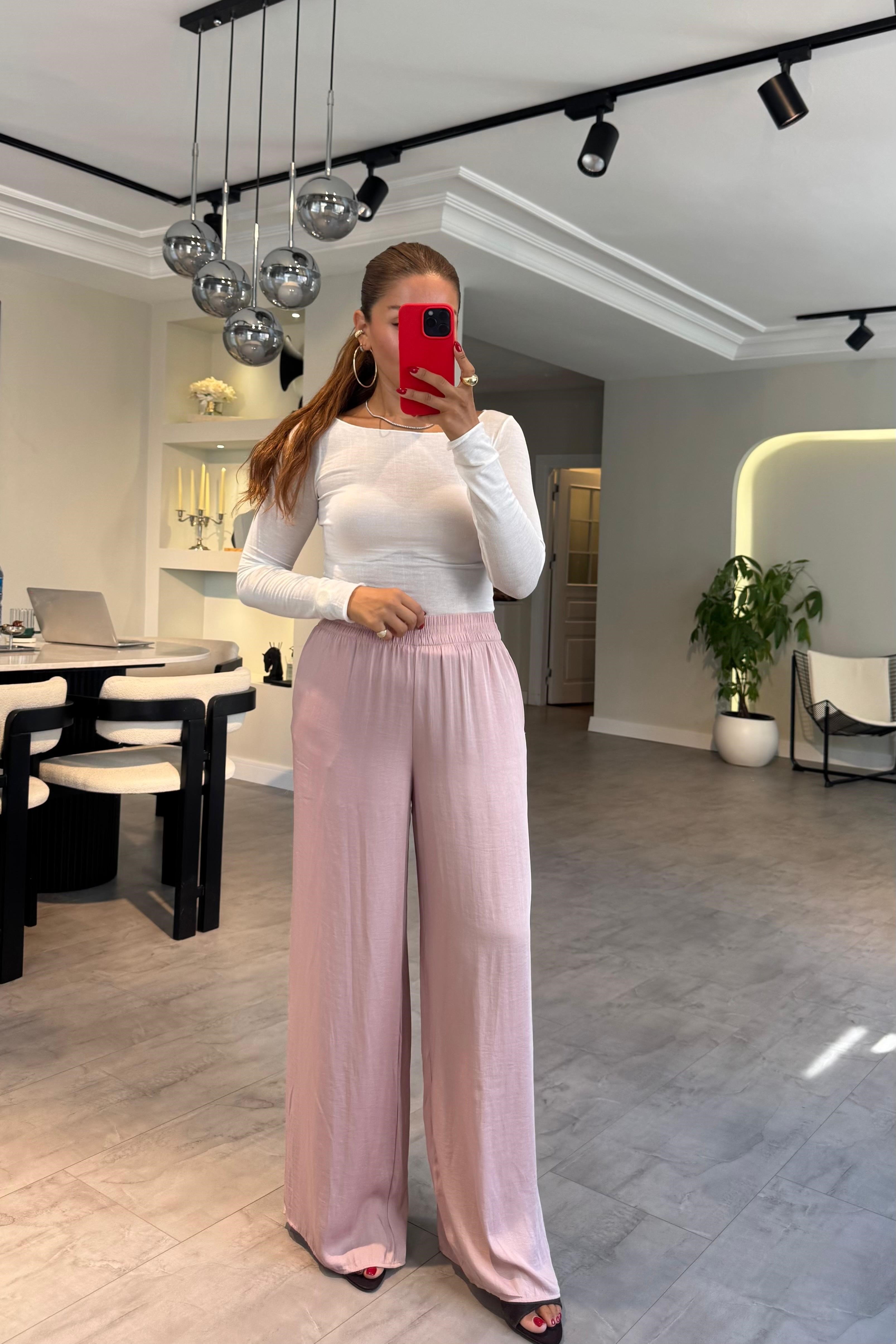 BELİ LASTİKLİ DÖKÜMLÜ BOL PAÇA PANTOLON