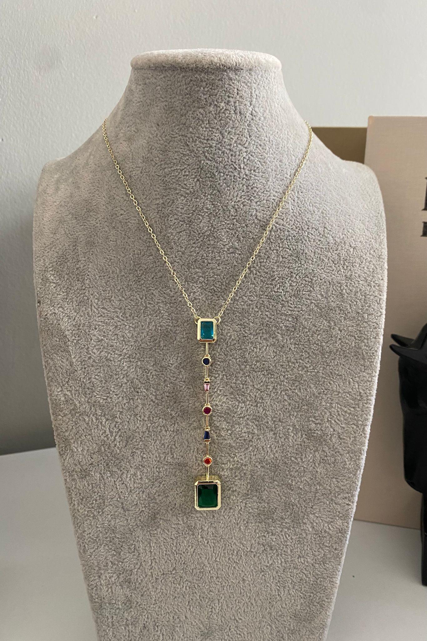 RENKLİ BAGET TAŞLI Y KOLYE