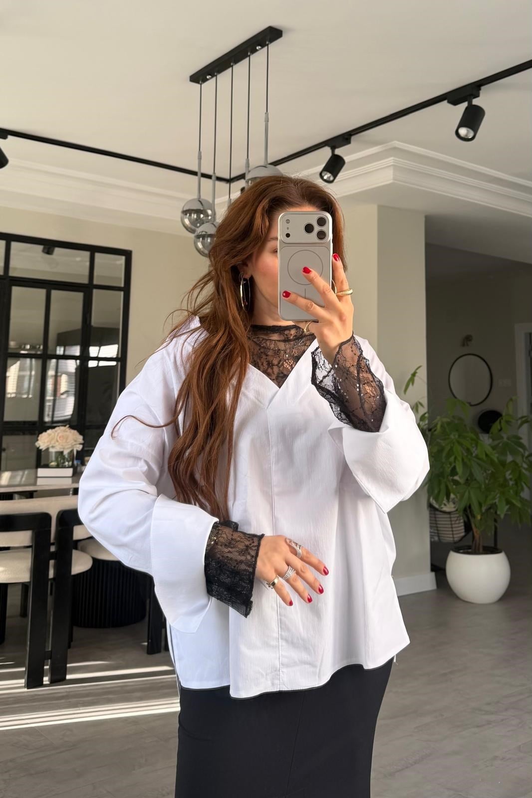 DANTEL DETAYLI POPLİN GÖMLEK/0826