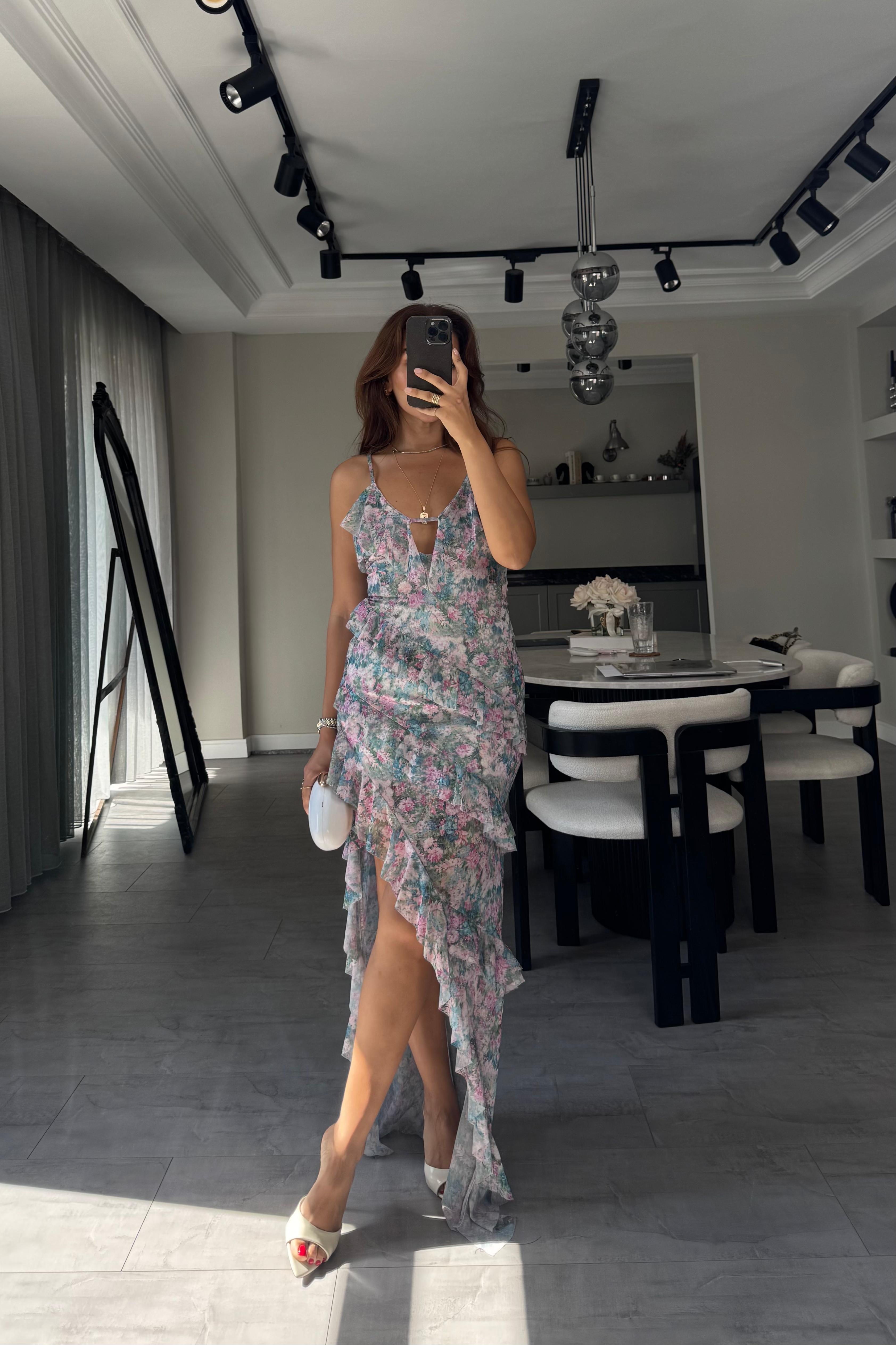 FIRFIRLI YIRTMAÇLI ELBİSE/7507