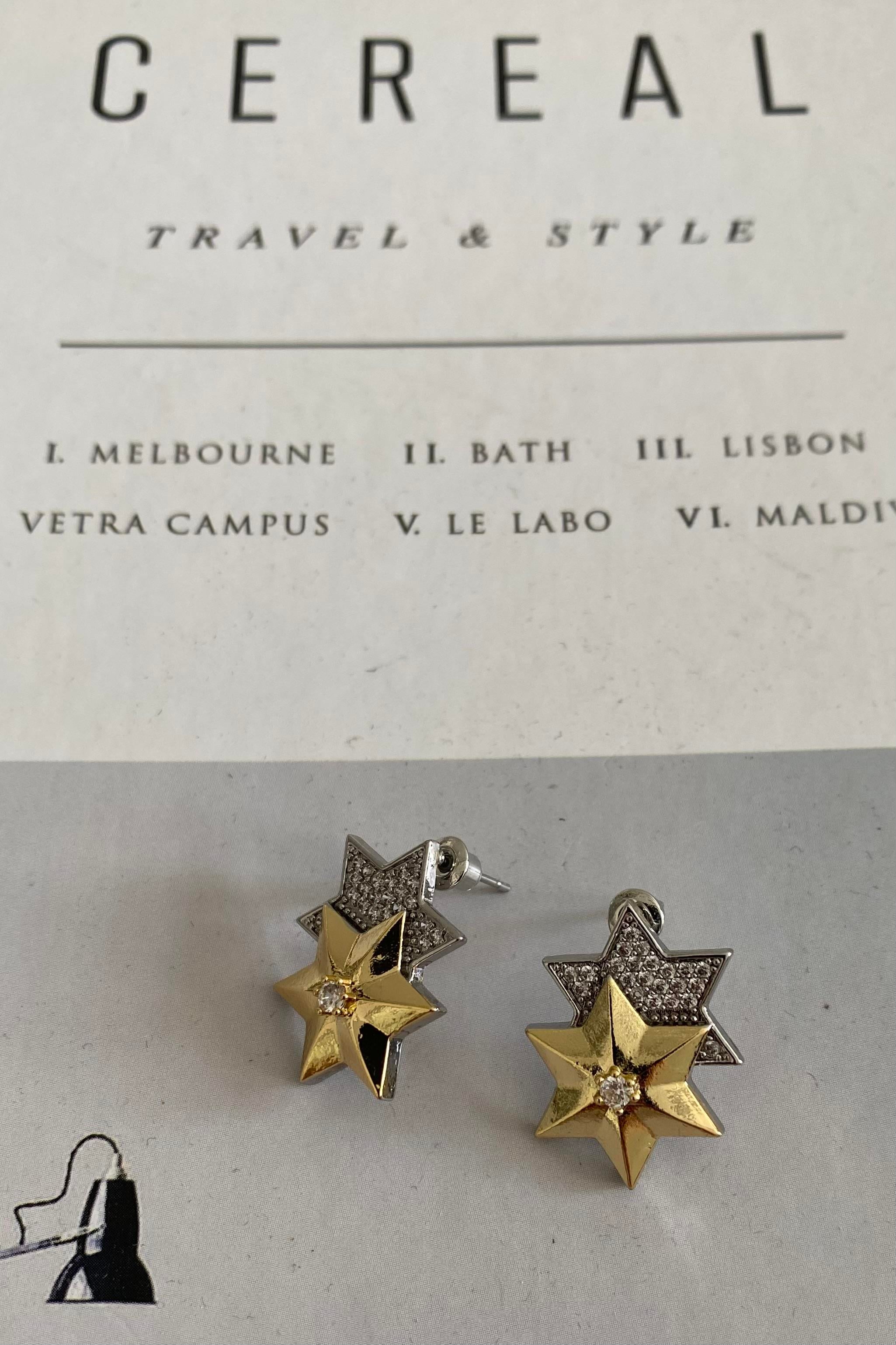 TAŞLI İKİLİ YILDIZ KÜPE