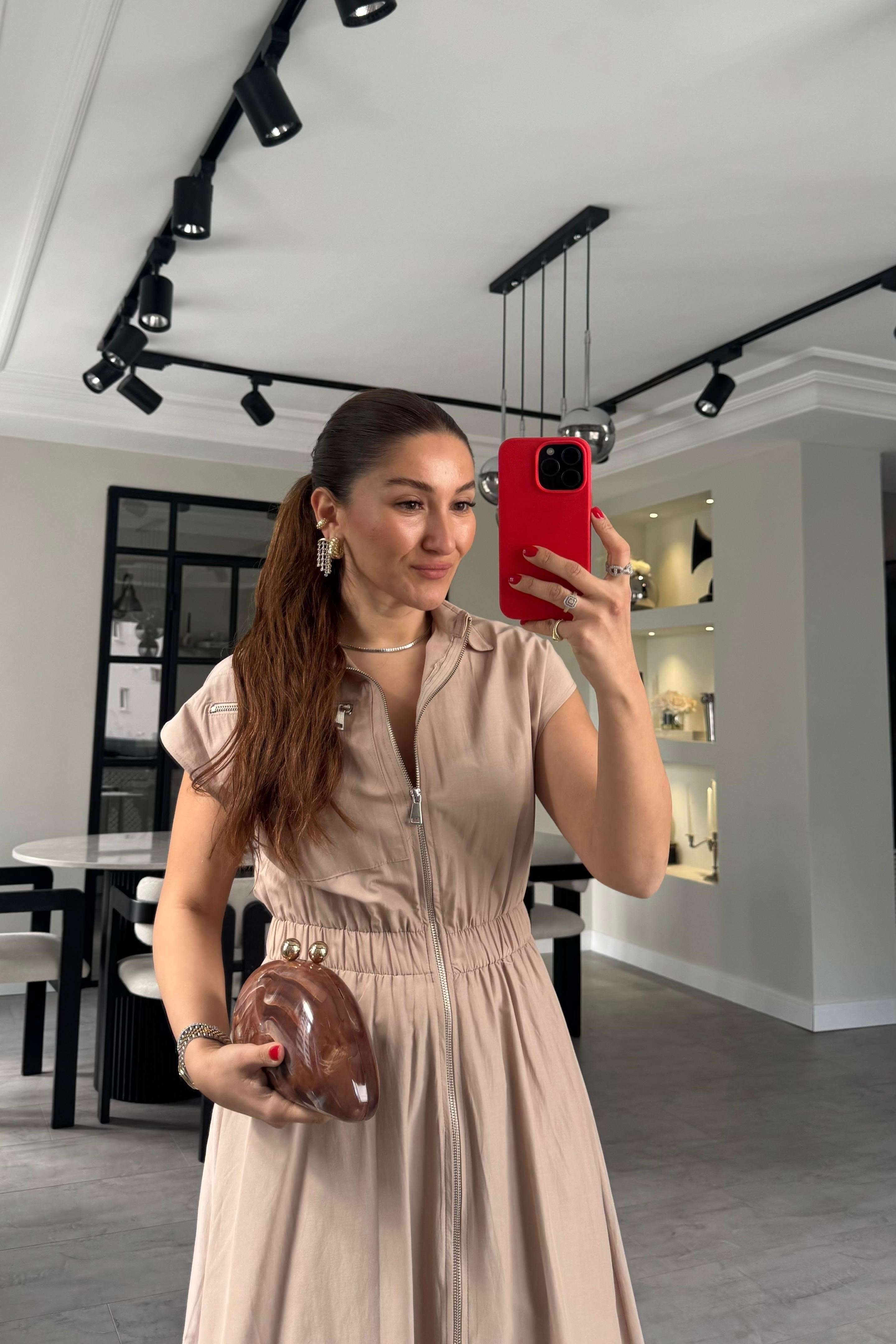 ÖNDEN FERMUARLI GÖMLEK ELBİSE/7272