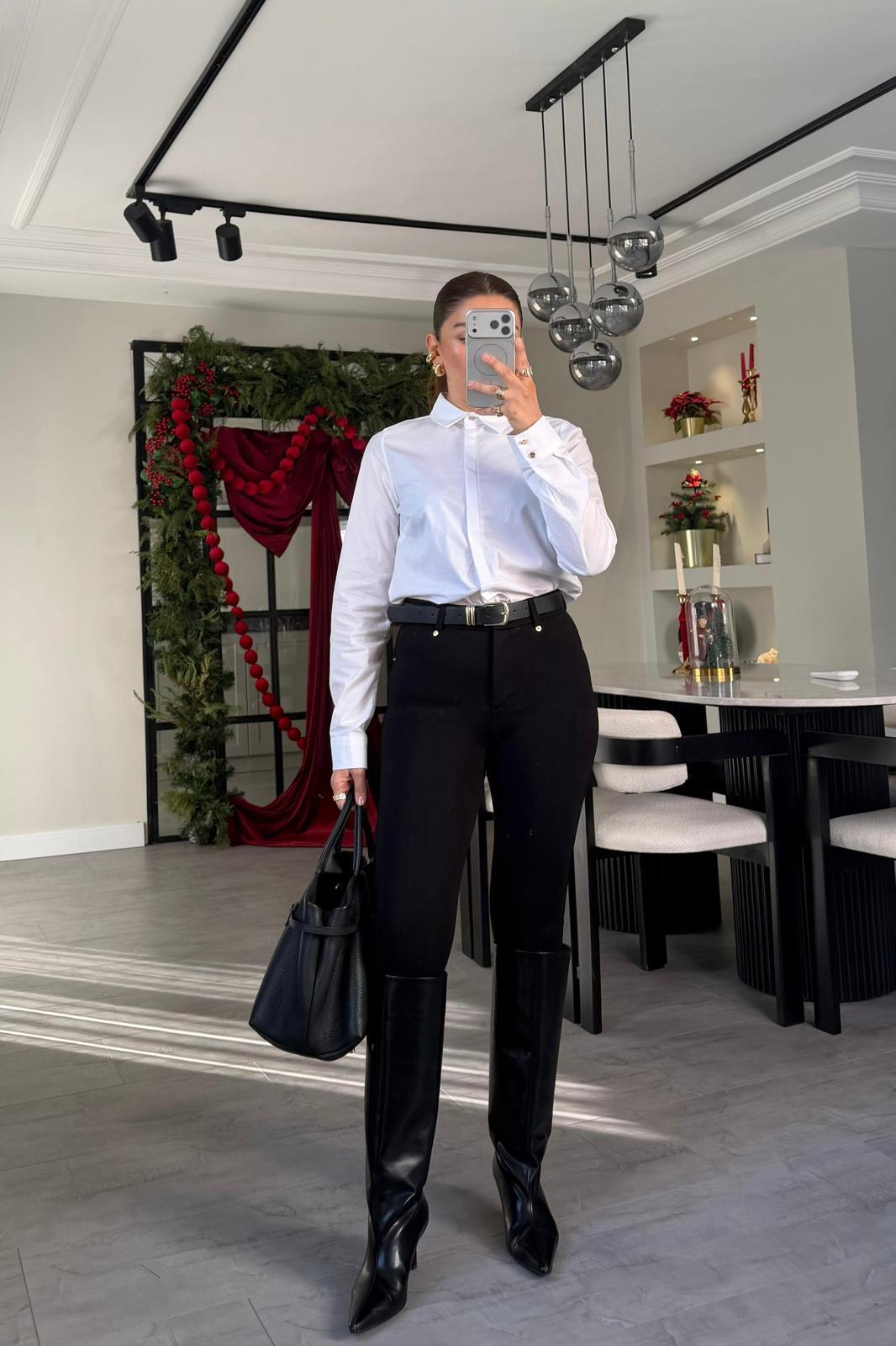 STREÇ KEMERLİ TAYT PANTOLON/37004