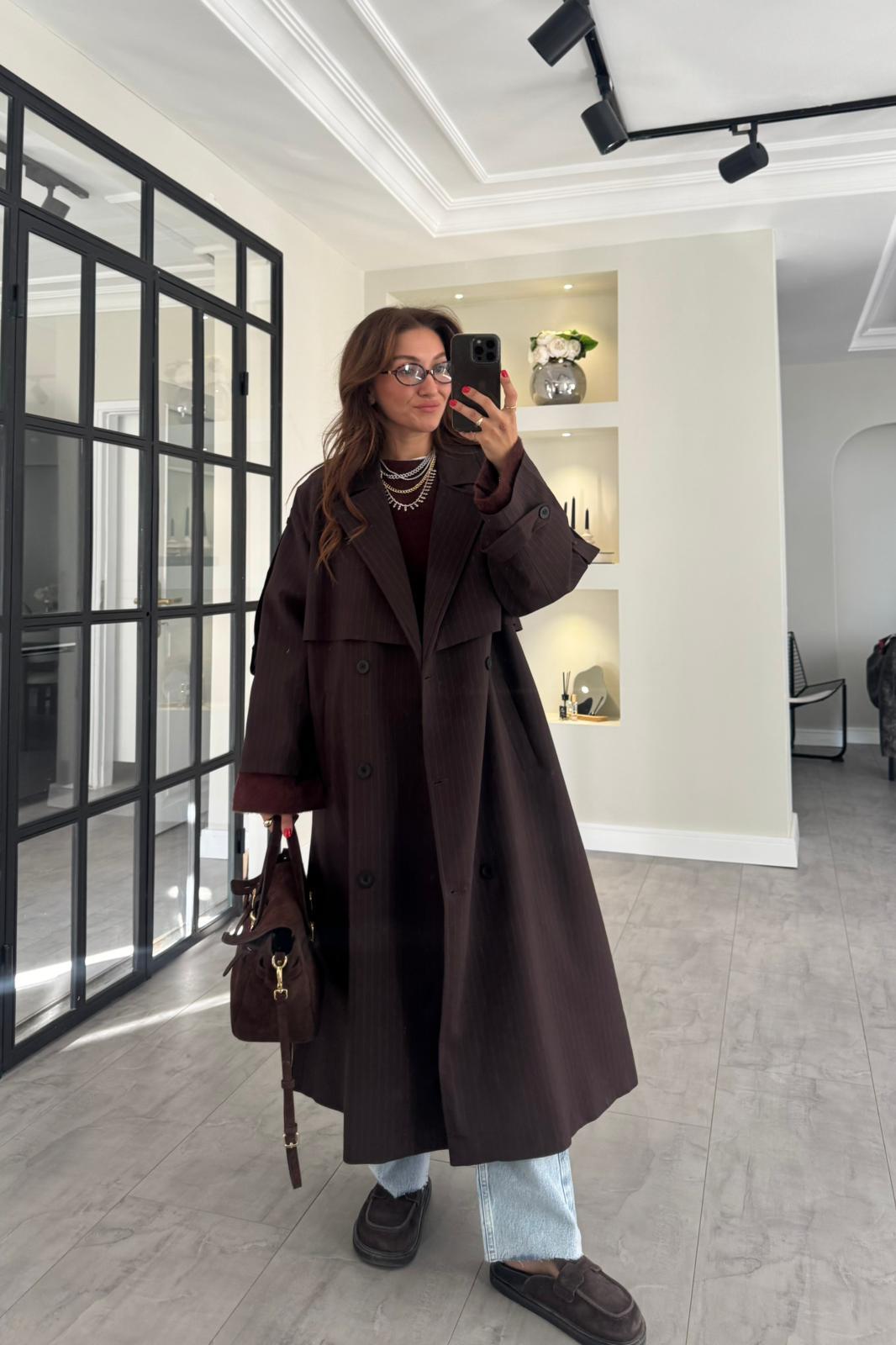 ÇİZGİLİ KUŞAKLI TRENÇKOT/9583