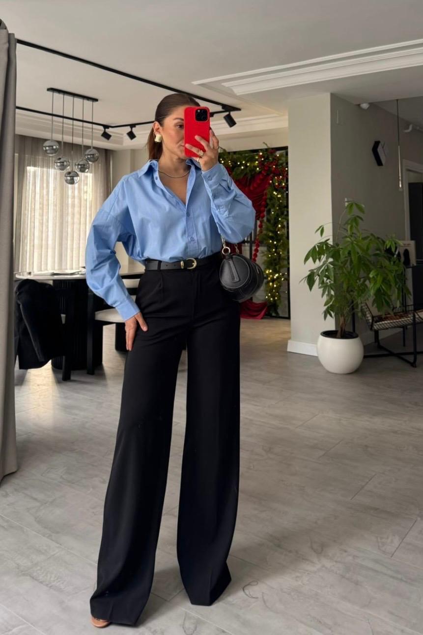 İNCE KEMER DETAYLI BOL KUMAŞ PANTOLON/9011