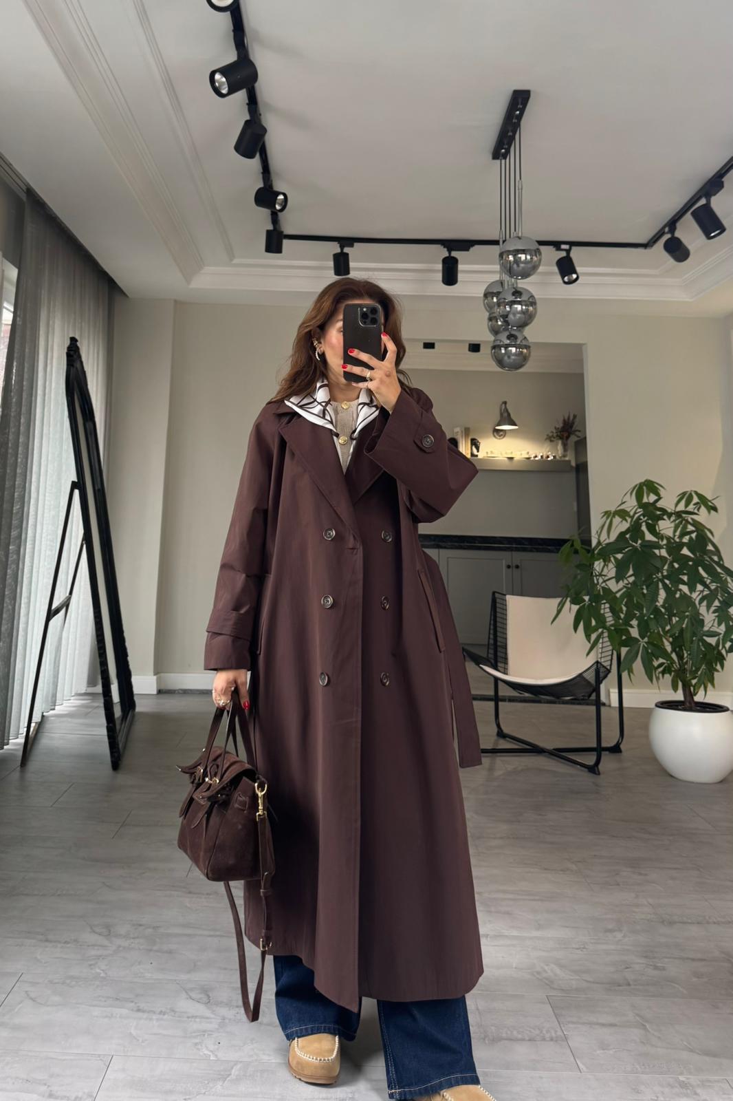 ŞAL DETAYLI TRENÇKOT