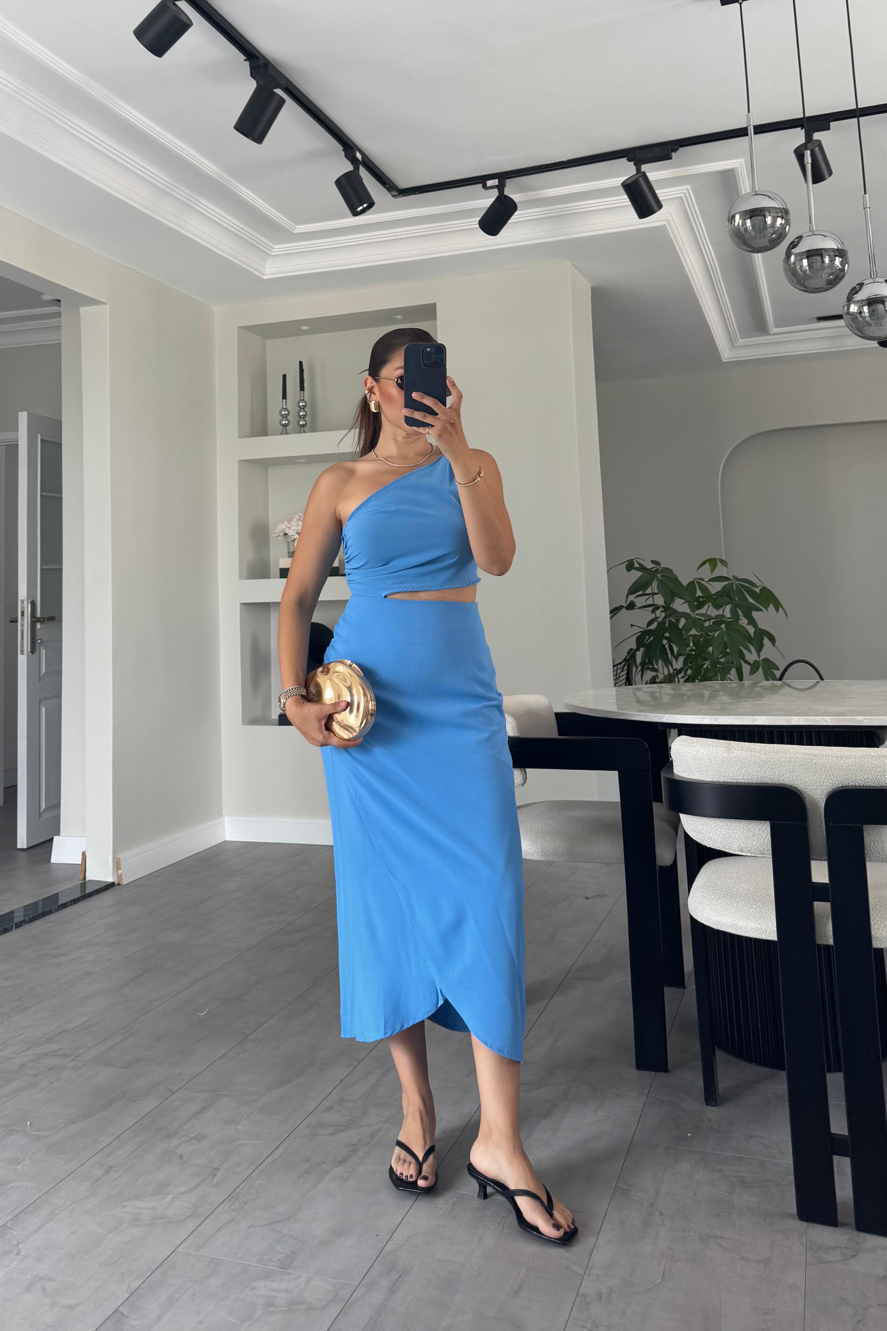 TEK OMUZ PENCERE DETAYLI ELBİSE/36444