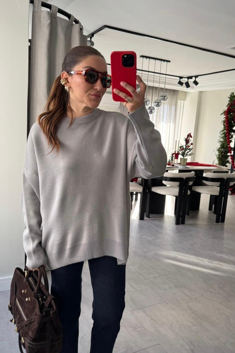 BİSİKLET YAKA OVERSİZE KAZAK/1019