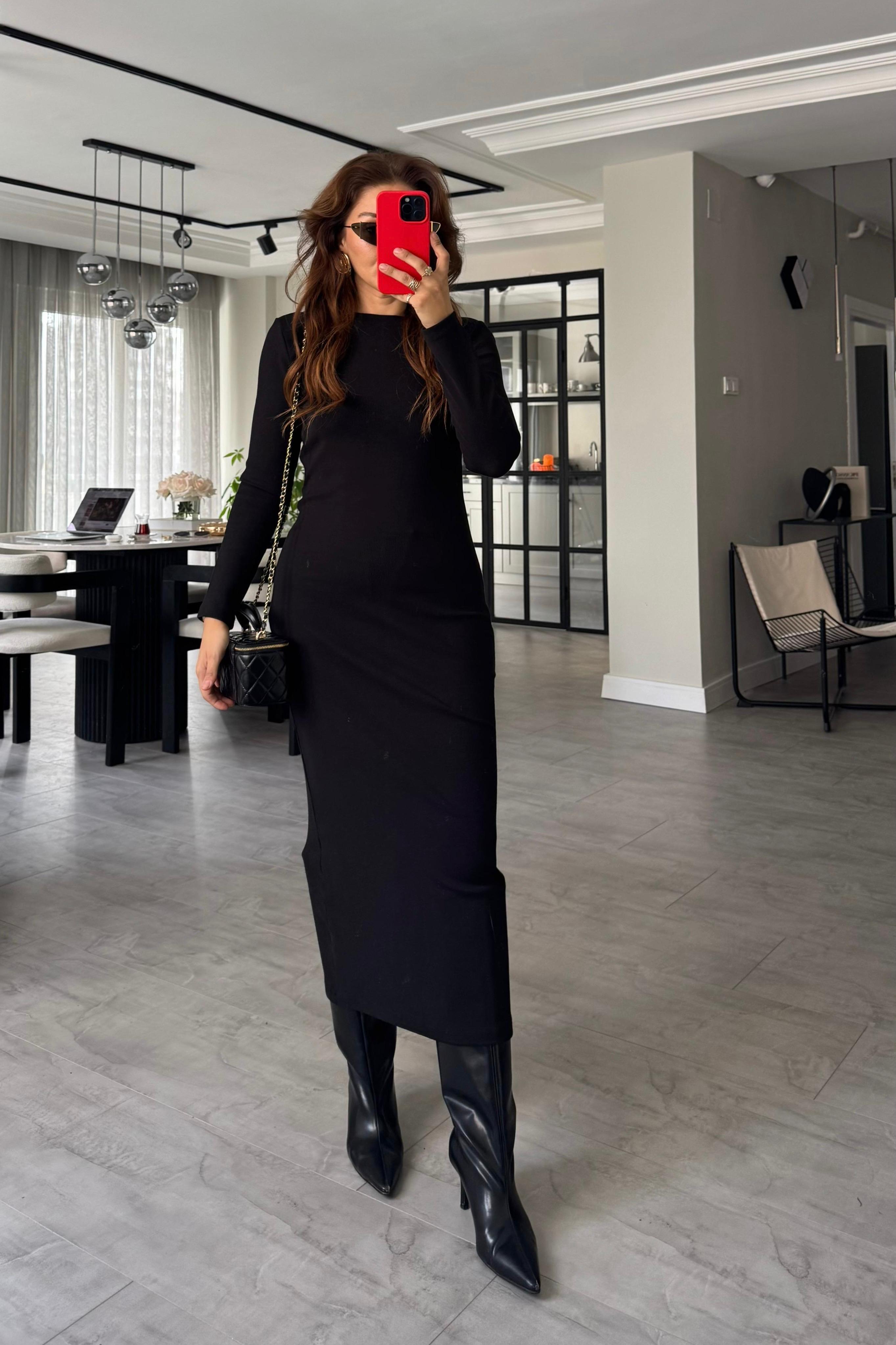 FİTİLLİ UZUNKOL MAKSİ BOY ELBİSE / 10977