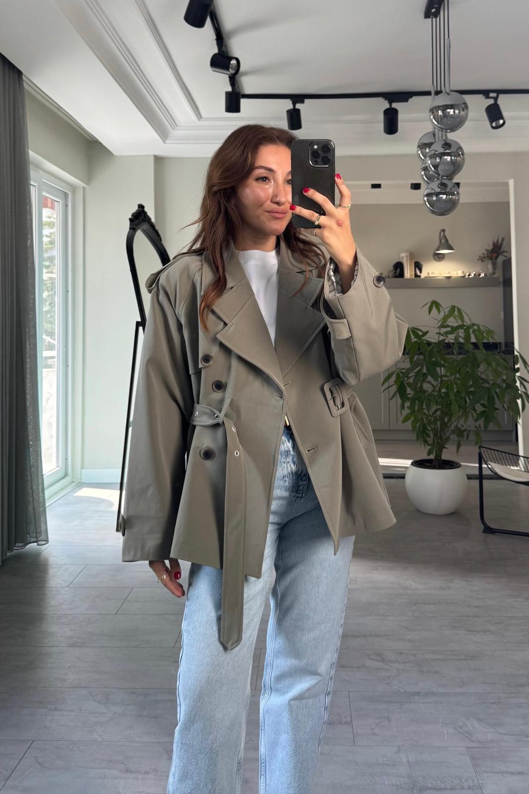 ARA YAKALI KEMERLİ TRENÇ/9587