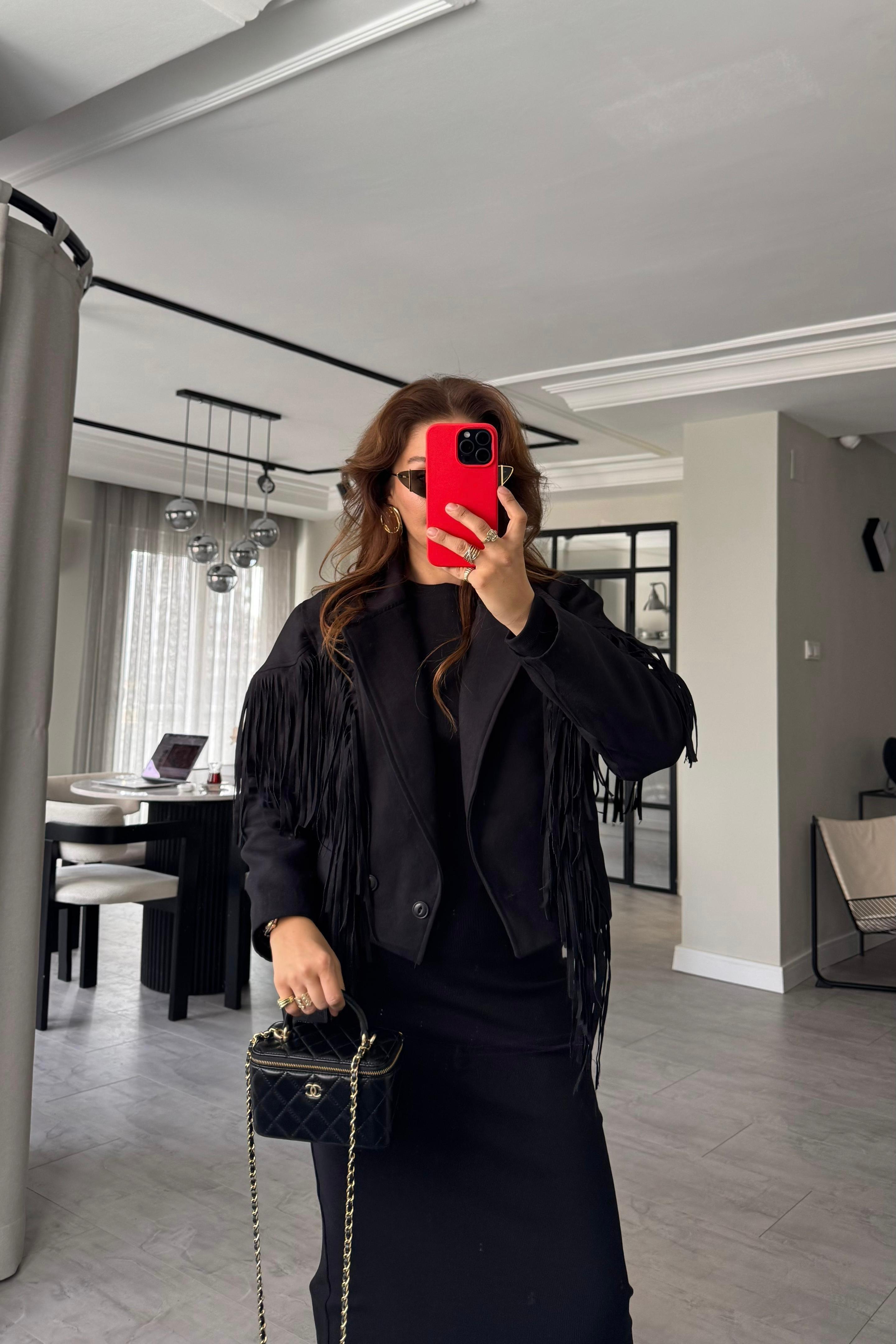 PÜSKÜLLÜ SÜET CROP CEKET/7644