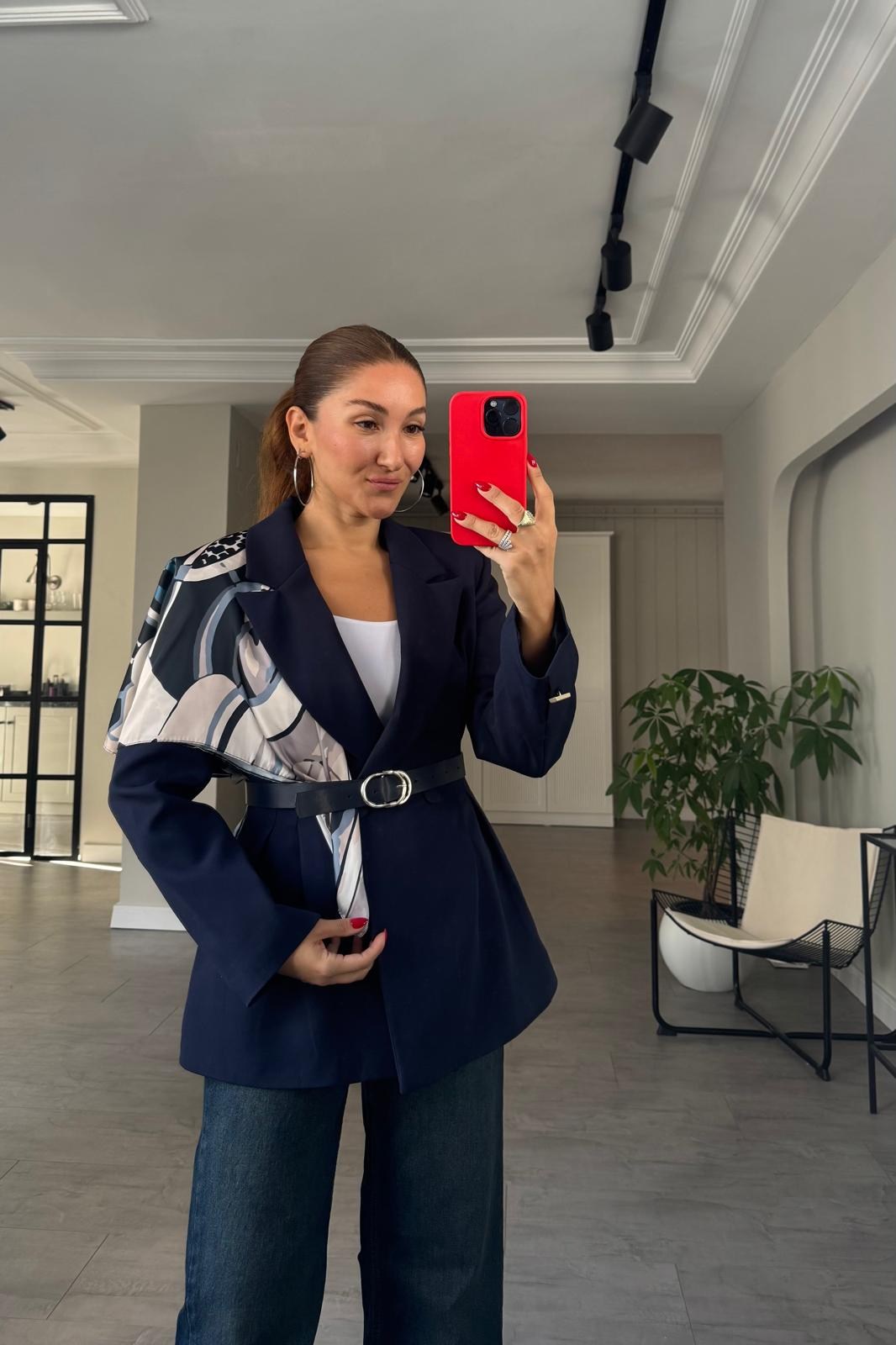 ÇİFT PİLELİ ŞAL DETAYLI KEMERLİ BLAZER CEKET/6337