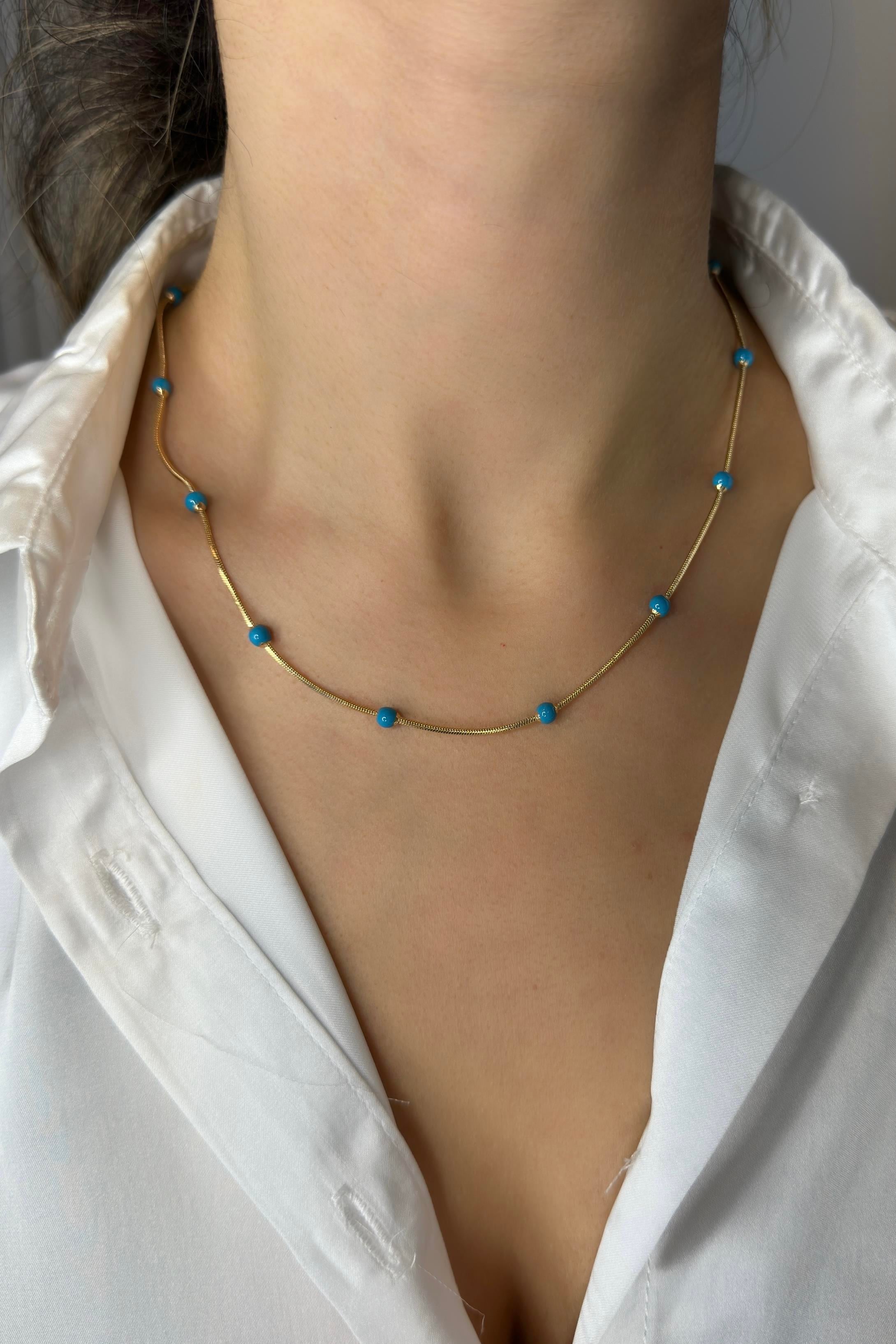 MAVİ MİNELİ BÜYÜK TOPLU KOLYE 45cm