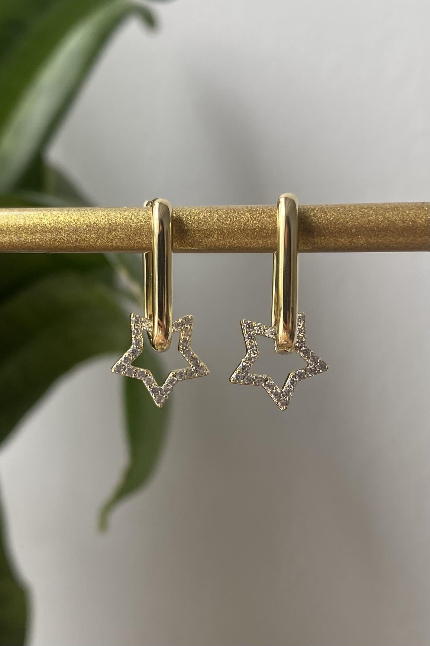 YILDIZ UÇLU DİKDÖRTGEN HALKA KÜPE