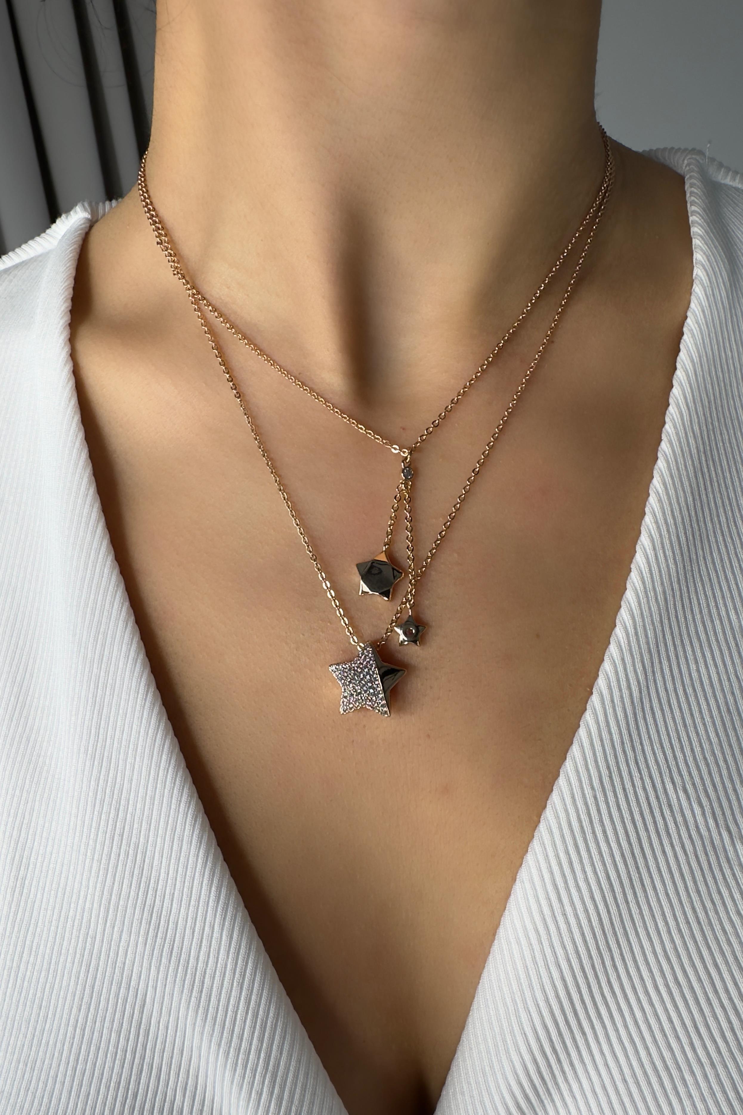 YILDIZ UÇLU TAŞLI İKİLİ KOLYE