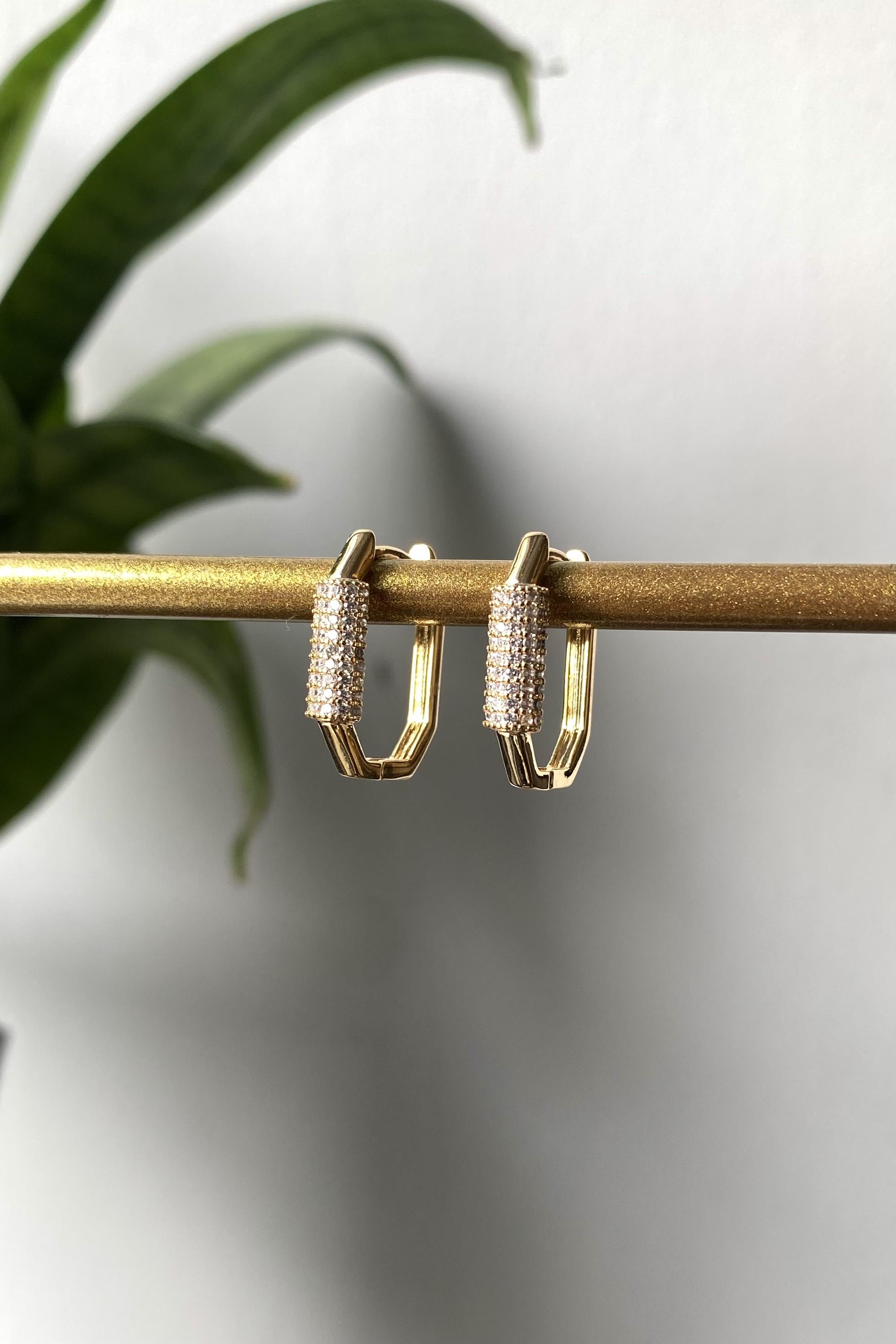 ZİRKON TAŞLI SEKİZGEN KÜPE 2CM