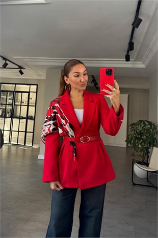 ÇİFT PİLELİ ŞAL DETAYLI KEMERLİ BLAZER CEKET/6337