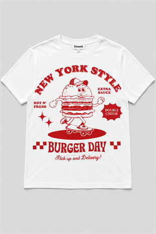 NEW YORK BURGER BASKILI T-SHİRT