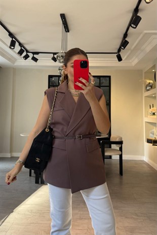 KEMERLİ POLİVİSKON OVERSİZE YELEK/6022