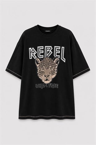 REBEL TAŞLI OVERSİZE T-SHİRT/7446