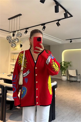 GÜNEŞ DESENLİ OVERSİZE HIRKA/1088