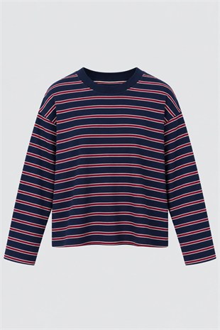 ÇİZGİLİ BİSİKLET YAKA UZUN KOLLU T-SHIRT/13113